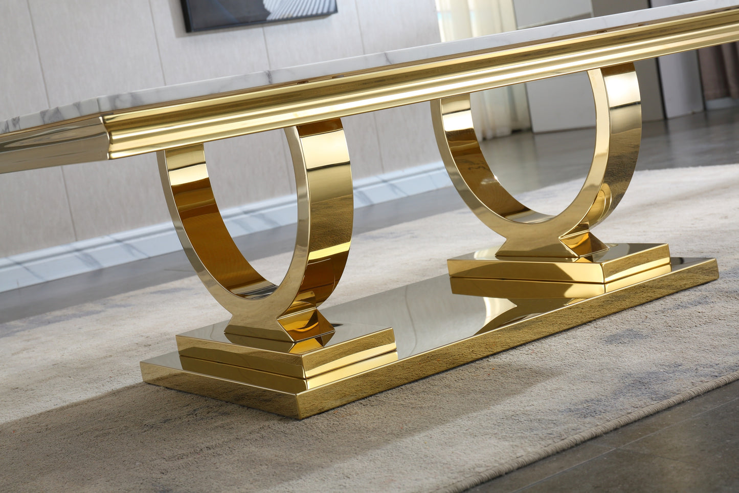 Elegant White Marble Coffee Table with Gold Mirrored Stainless Steel Base