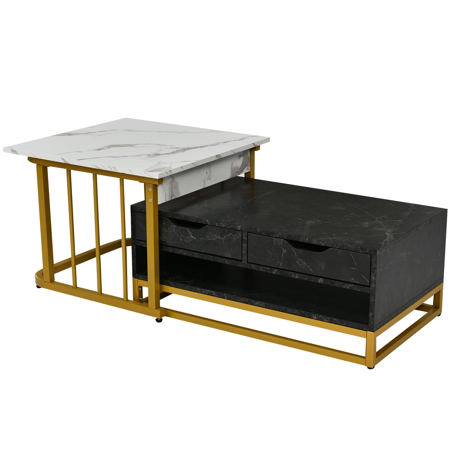 Elegant Marble Coffee Table Set with Metallic Finish and Storage Options