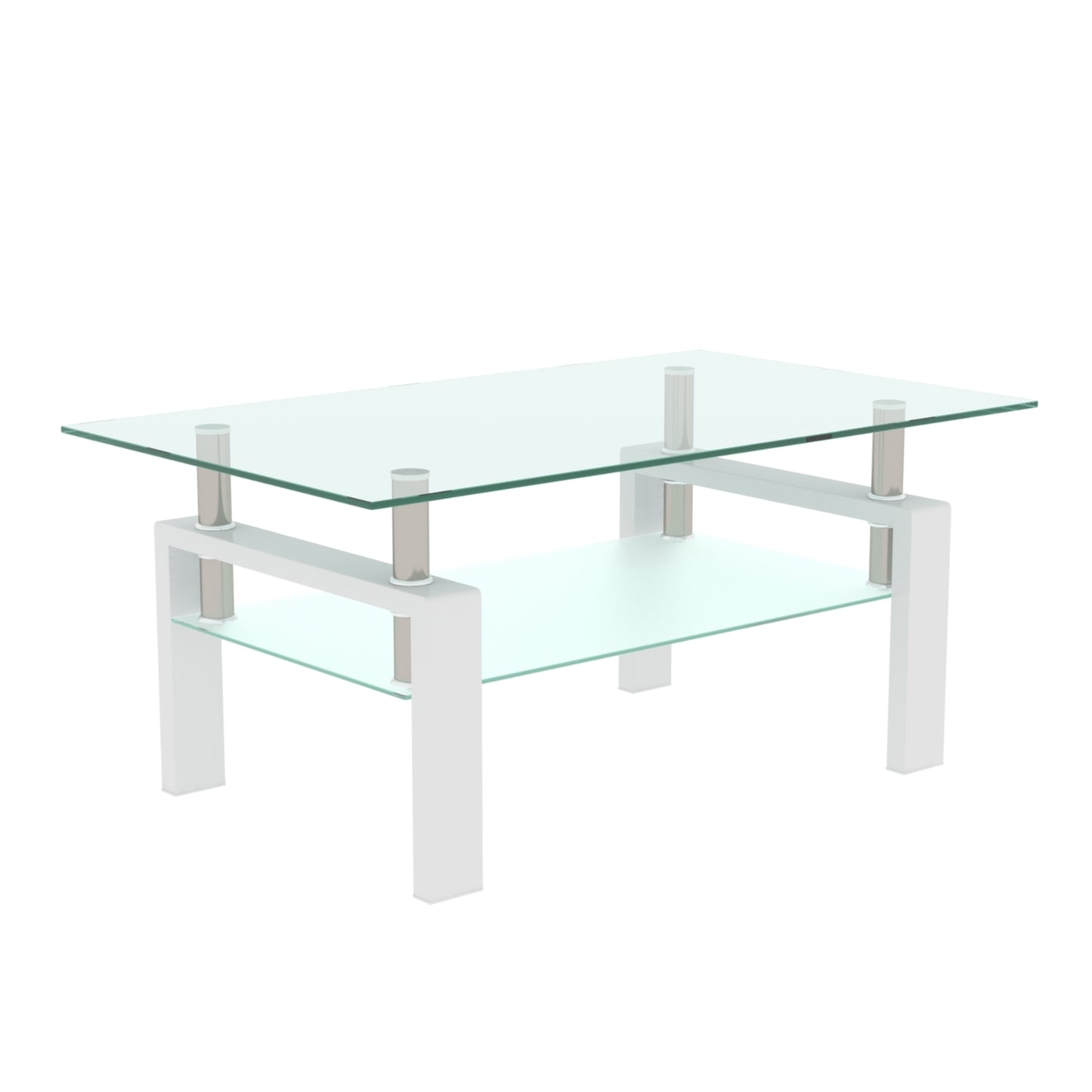 Elegant White Glass Coffee Table with Storage - Modern Living Room Furniture