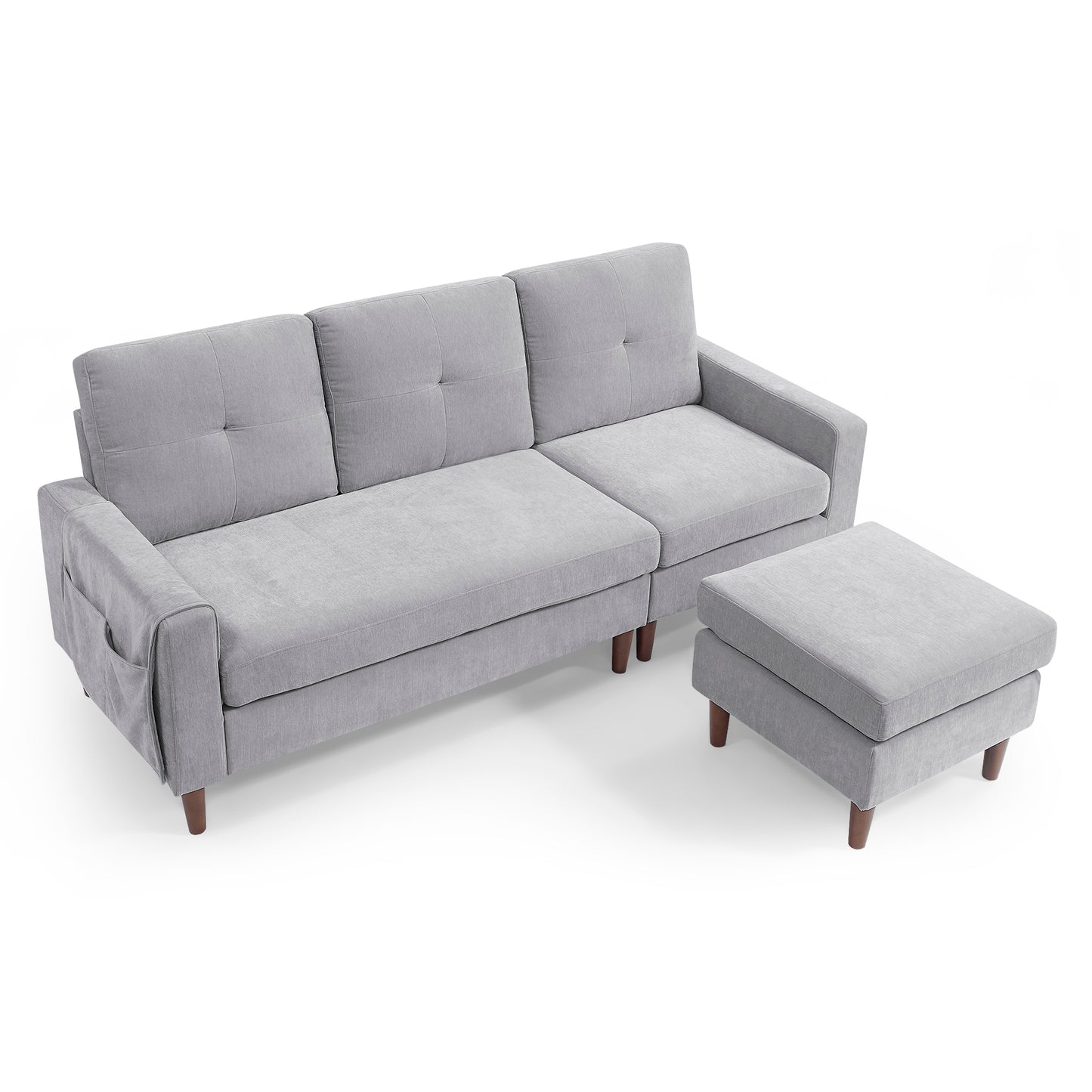 80 L-Shape Convertible Sectional Sofa with Reversible Chaise, Light Grey Chenille