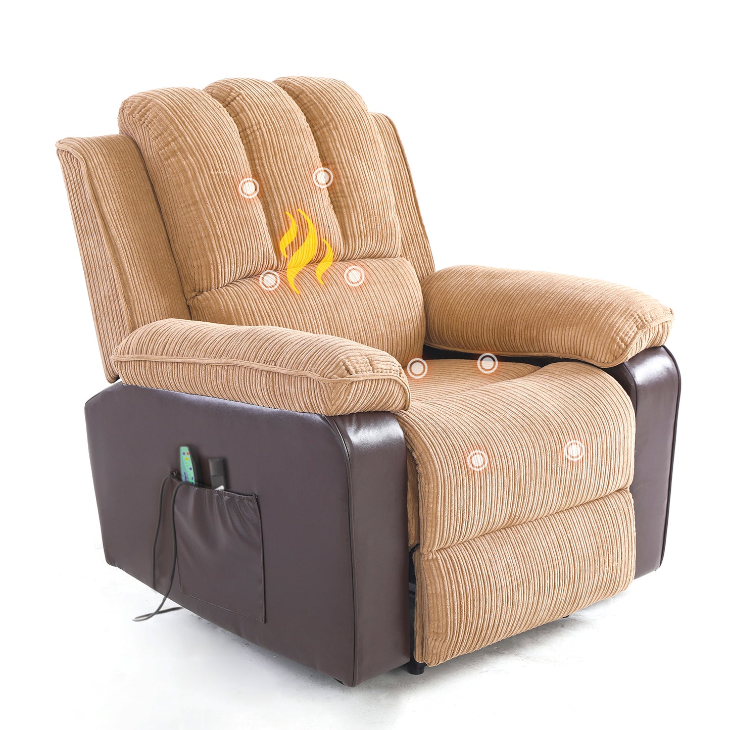 Corduroy + PU material thickened with side pockets armrests ergonomic power sofa chair with 8-point massage heating function