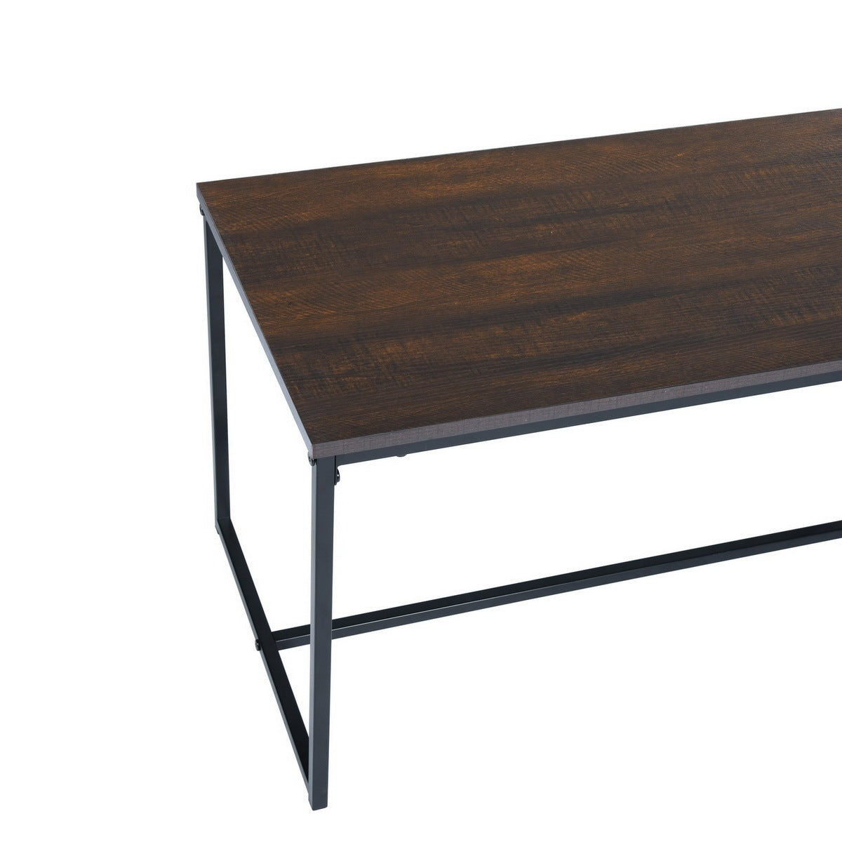 Walnut Wood Grain Top Coffee Table with Metal Frame