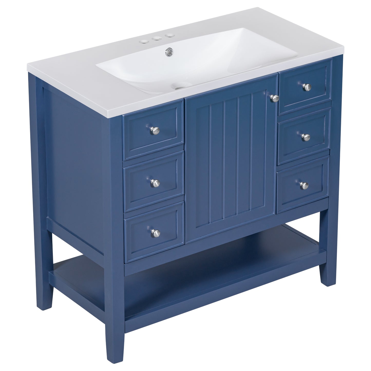 36" Bathroom Vanity with Sink Combo, One Cabinet and Three Drawers, Solid Wood and MDF Board, Blue