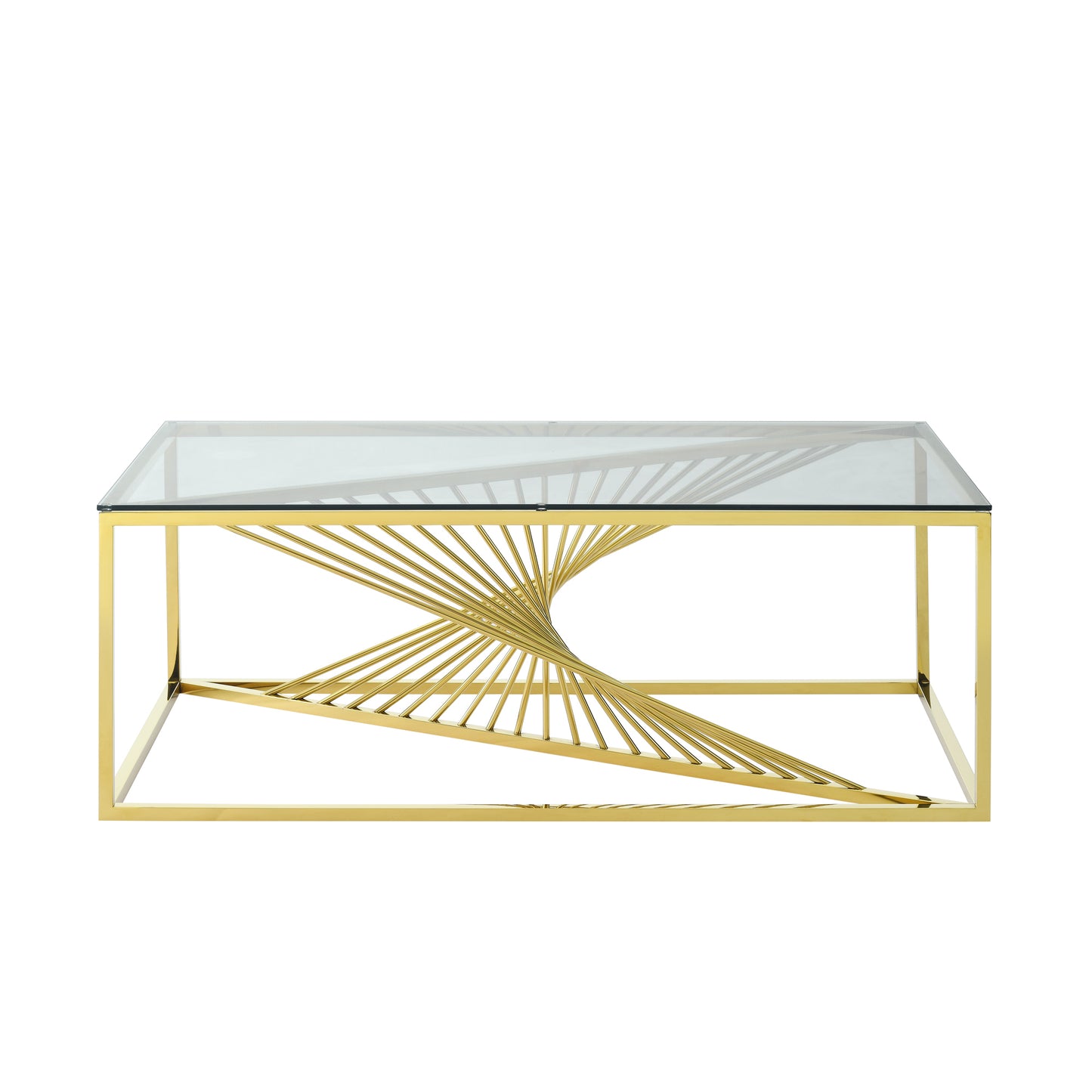 Luxurious Gold Stainless Steel Coffee Table with Clear Glass Top