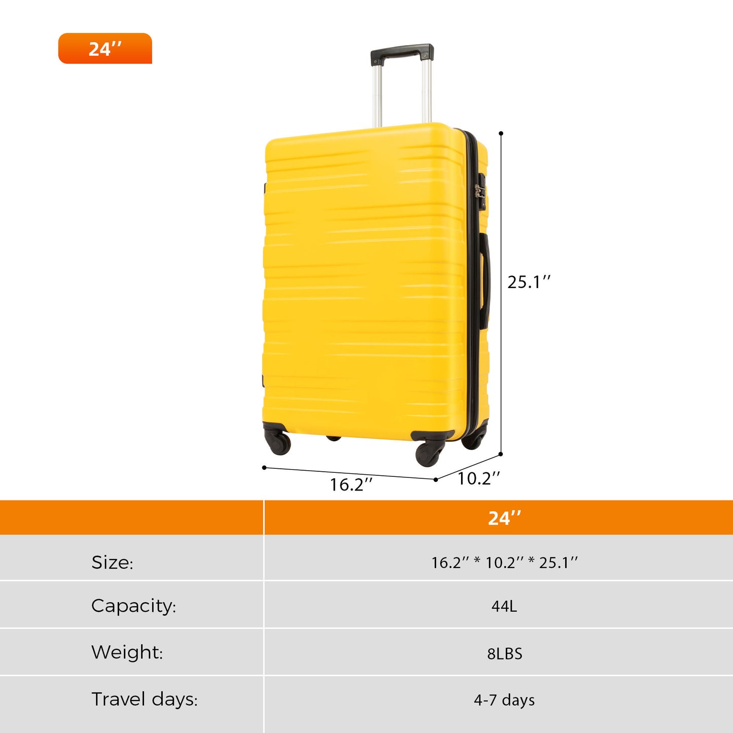 Luggage with TSA Lock Spinner Wheels Hardside Expandable Luggage Travel Suitcase Carry on Luggage ABS 24"