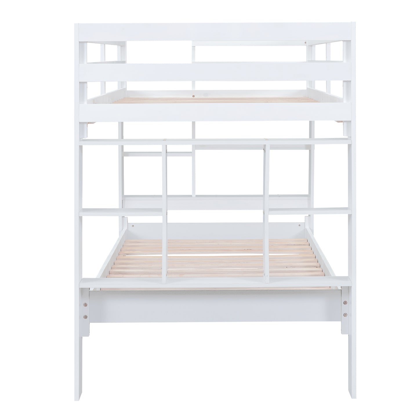 White Bunk Bed with Twin Shelves and Built-in Ladder