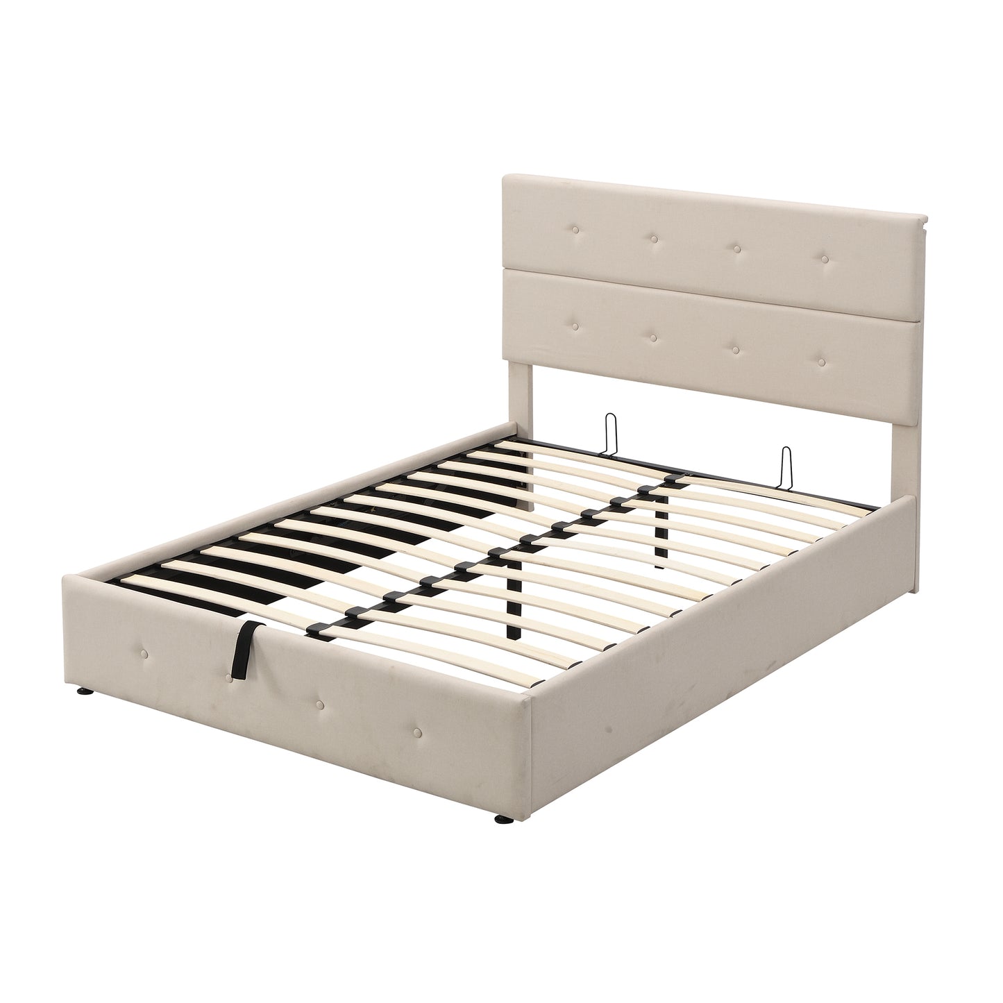 Upholstered Platform Bed with Underneath Storage,Full Size,Beige