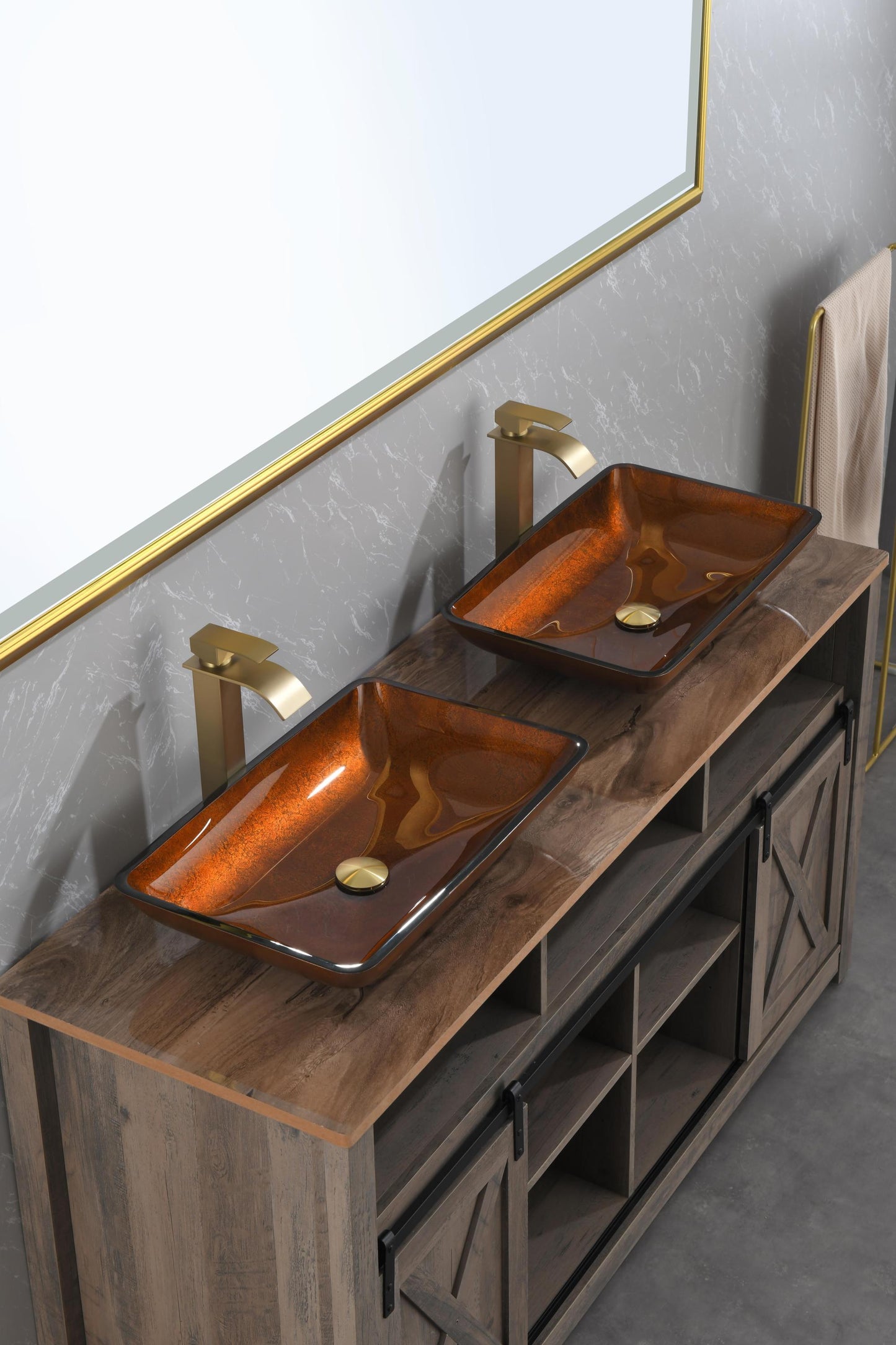 Luxurious Handmade Glass Vessel Sink Set in Deep Chocolate Brown Finish with Gold Accents