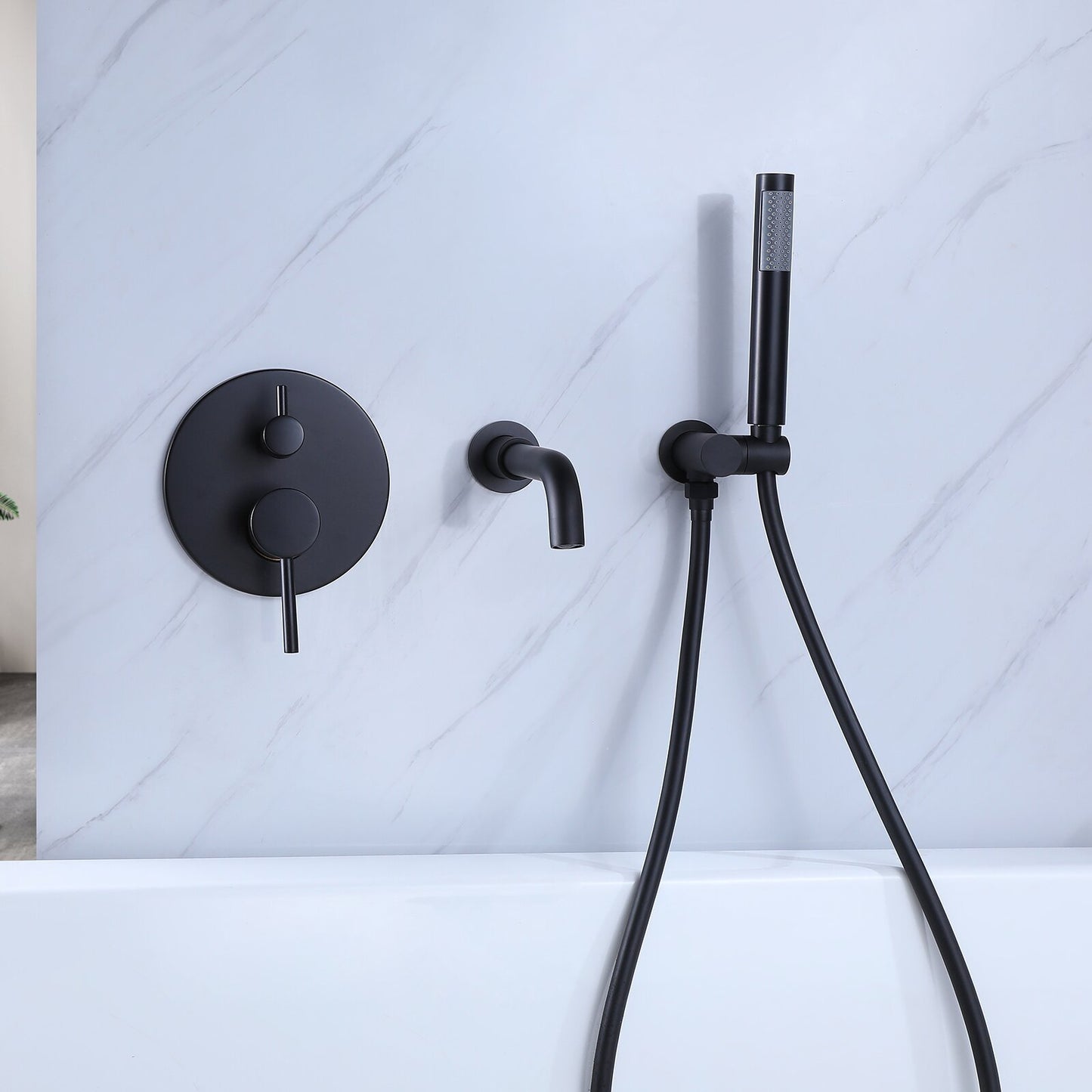 Black Matte 2-Handle Wall Mount Rain Mixer Shower Faucet with Hand Shower