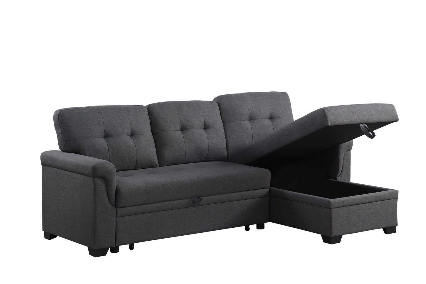 Lucca Dark Gray Linen Sectional Sofa with Reversible Sleeper Chaise and Storage