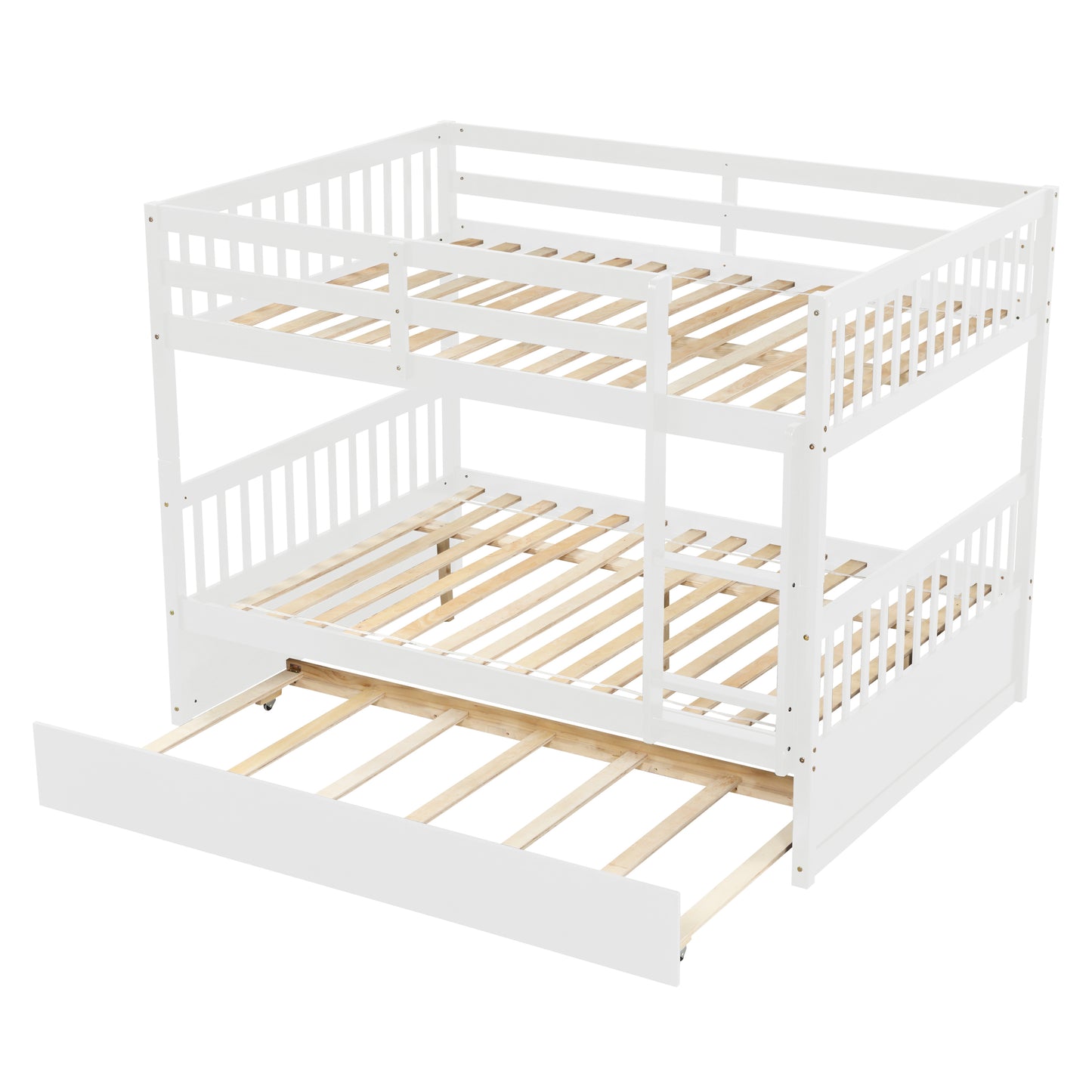 Multifunctional White Full Over Full Bunk Bed with Trundle and Modern Design