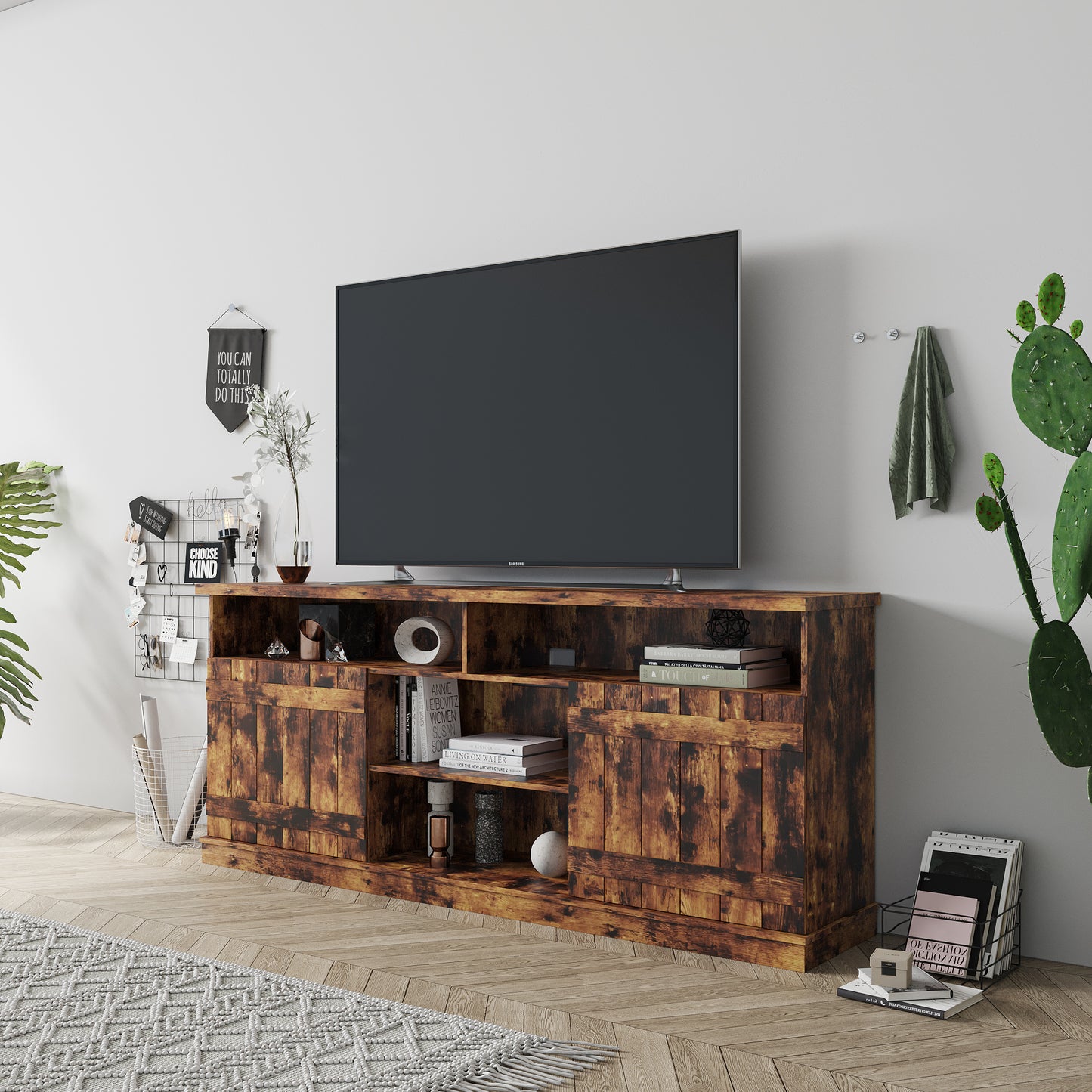 Elegant Wood TV Stand with Spacious Storage and Contemporary Design