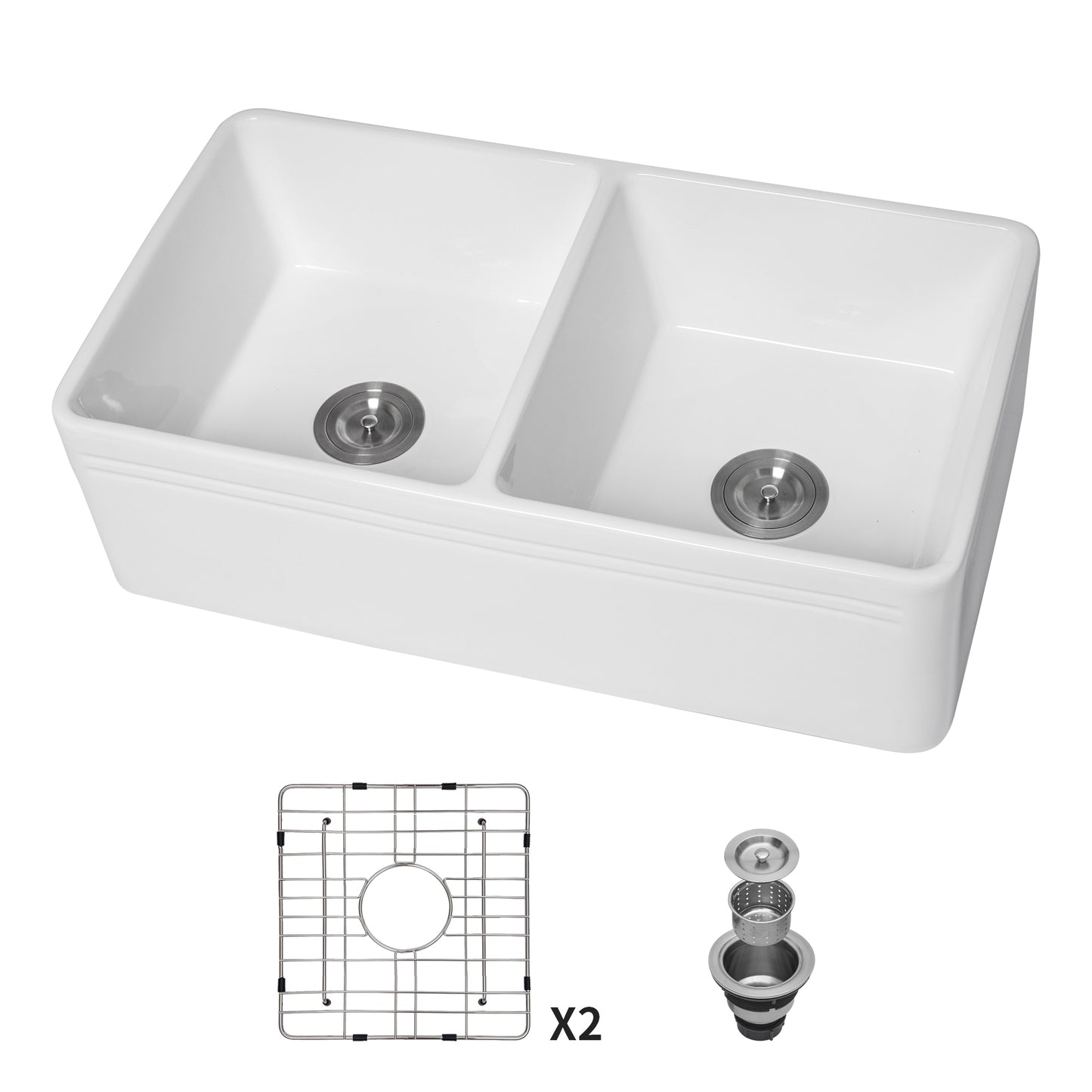 White Ceramic Double Bowl 33 Inch Farmhouse Kitchen Sink with Elegant Design