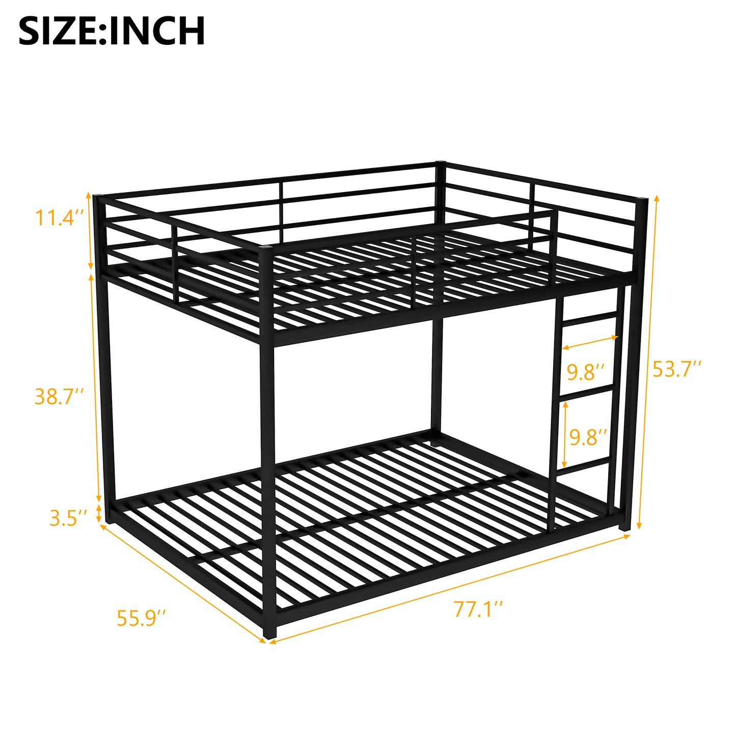 Modern Black Metal Bunk Bed with Full over Full Design