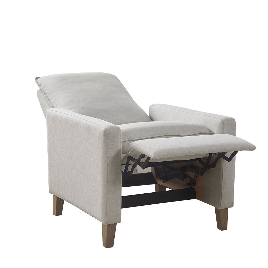 Sleek Ivory Upholstered High Back Recliner with Manual Push Back