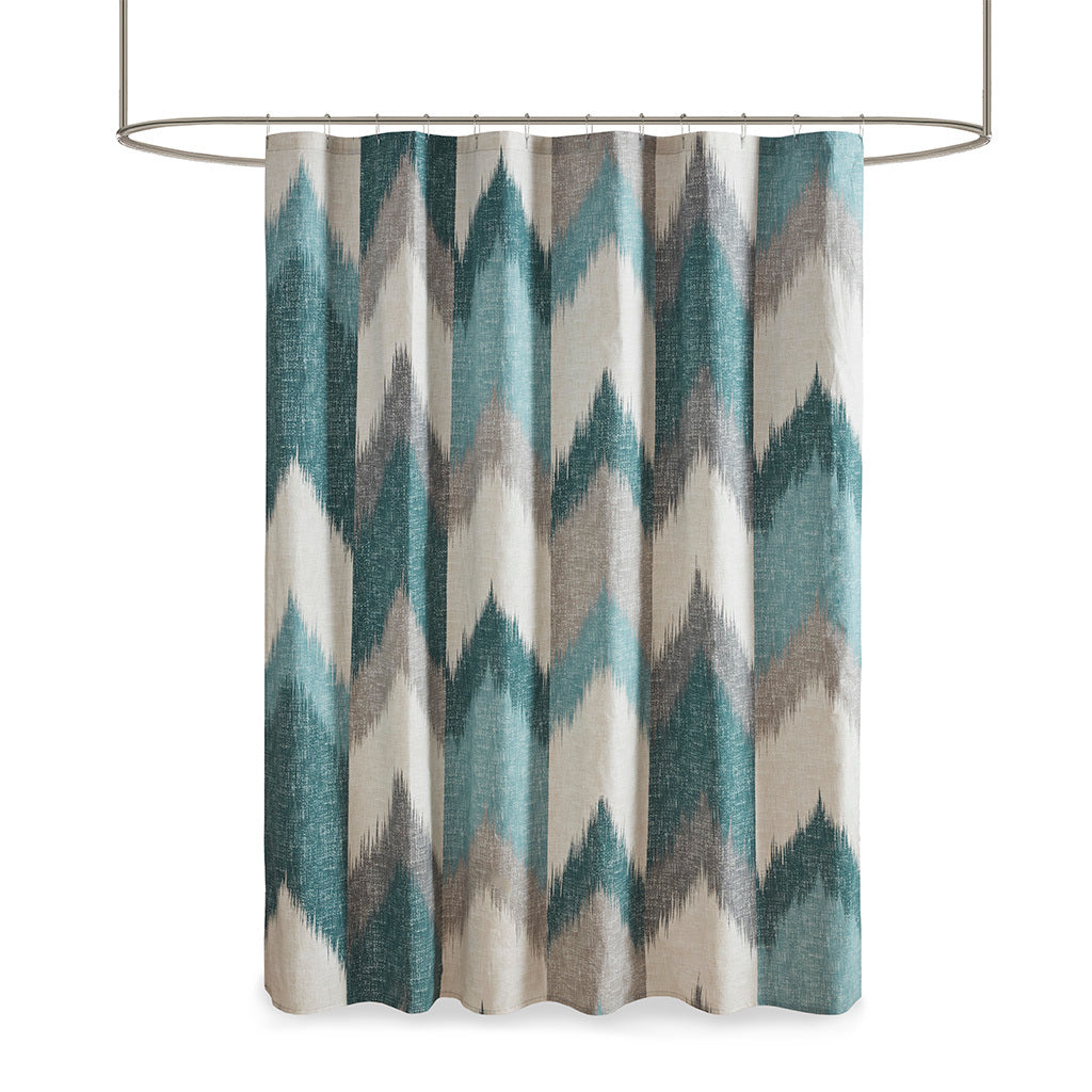 Contemporary Aqua and Grey Chevron Cotton Shower Curtain