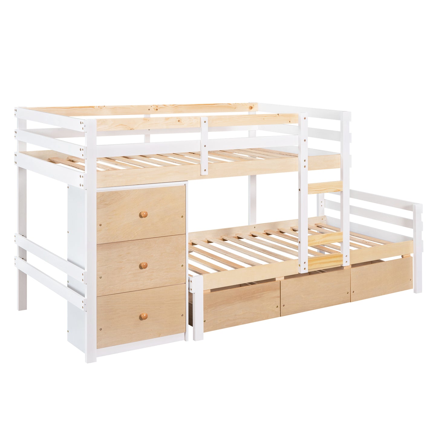 Natural Twin Loft Bunk Bed with Drawers, Ladder, and Dual Sleeping Space