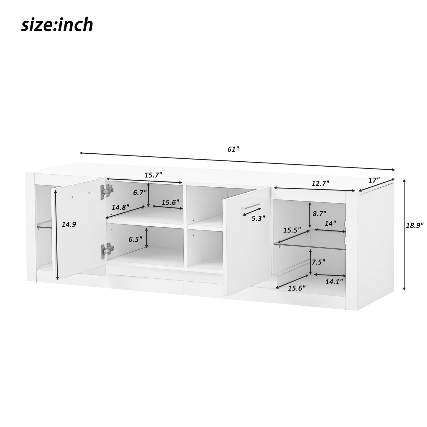 Glossy White TV Stand with LED Lights and Glass Shelves for TVs Up to 70'' - Stylish Entertainment Center