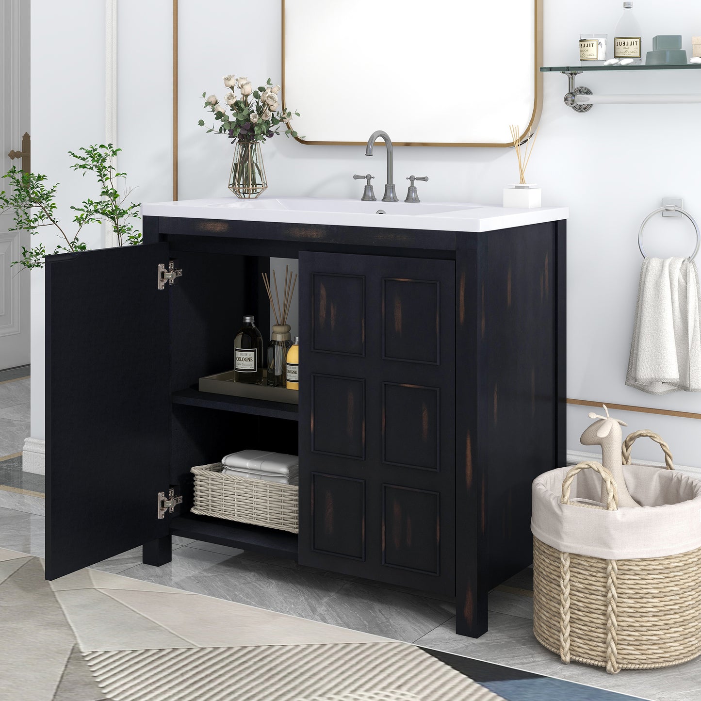 36" Bathroom Vanity Organizer with Sink, Combo Cabinet Set, Bathroom Storage Cabinet, Retro Espresso(the same with SV000004AAE)