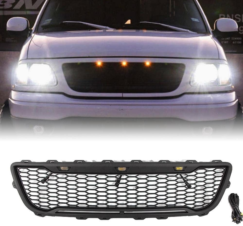 Matte Black Front Grill with LED Lights for 1999-2003 Ford F150 Raptor Style