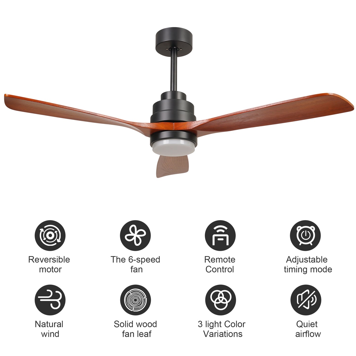 52-Inch Wood Ceiling Fan with Lights and Remote Control