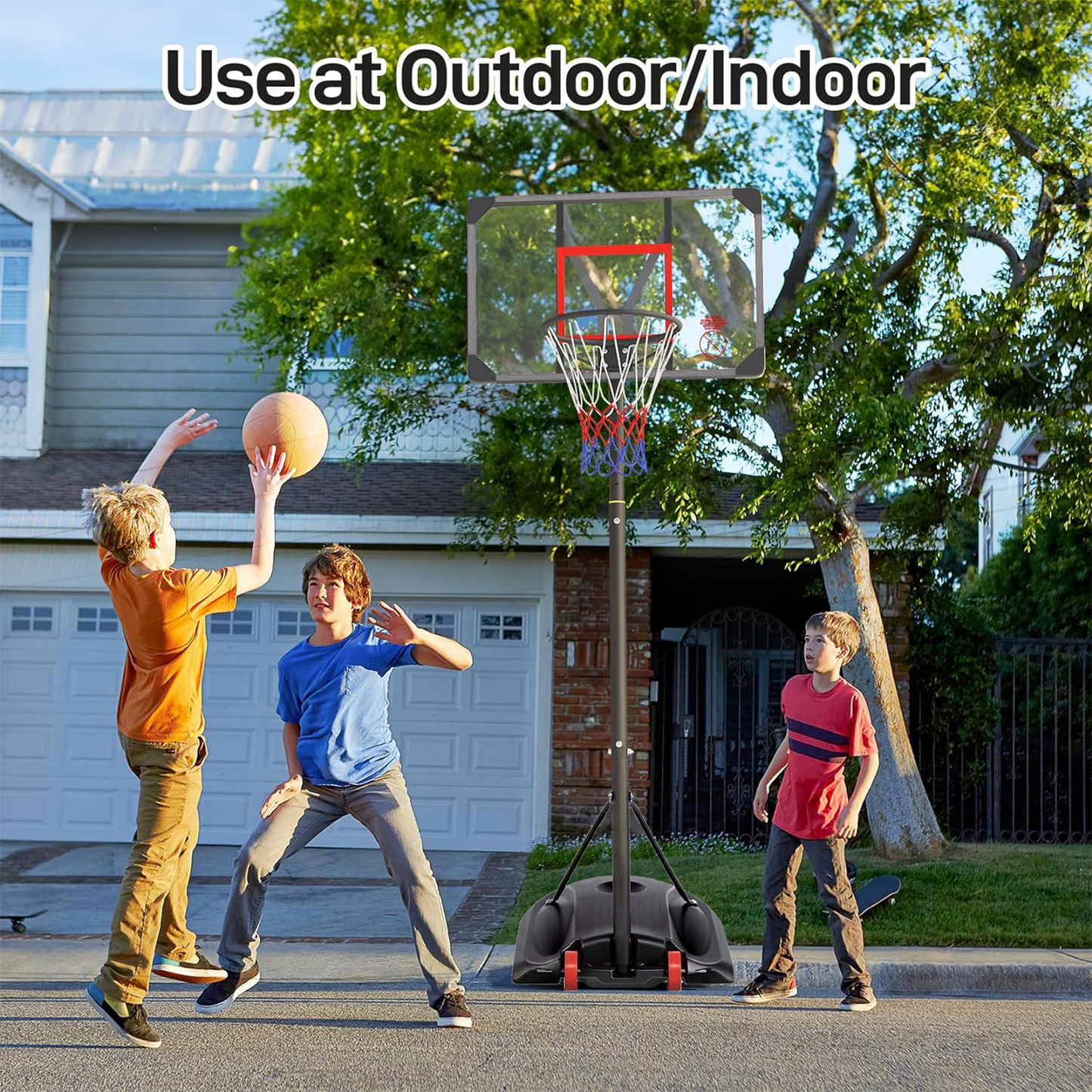 Basketball System,Adjustable Height 77" - 102"(6.46ft - 8.53ft) Portable Impact Backboard Outdoor Basketball Hoop with 33" PE Backboard for Adult