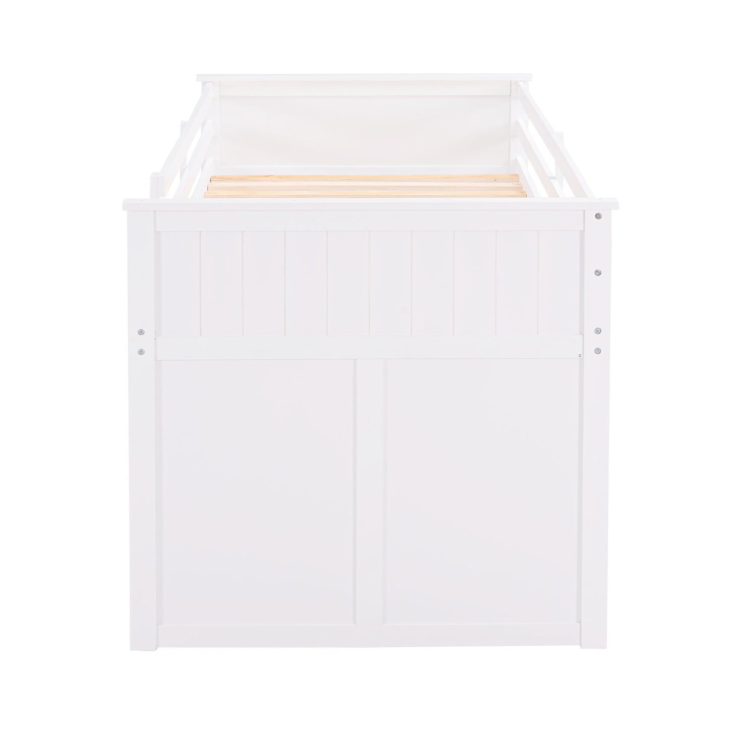 Loft Bed Low Study Twin Size Loft Bed With Storage Steps and Portable,Desk,White(: LT000101AAK)