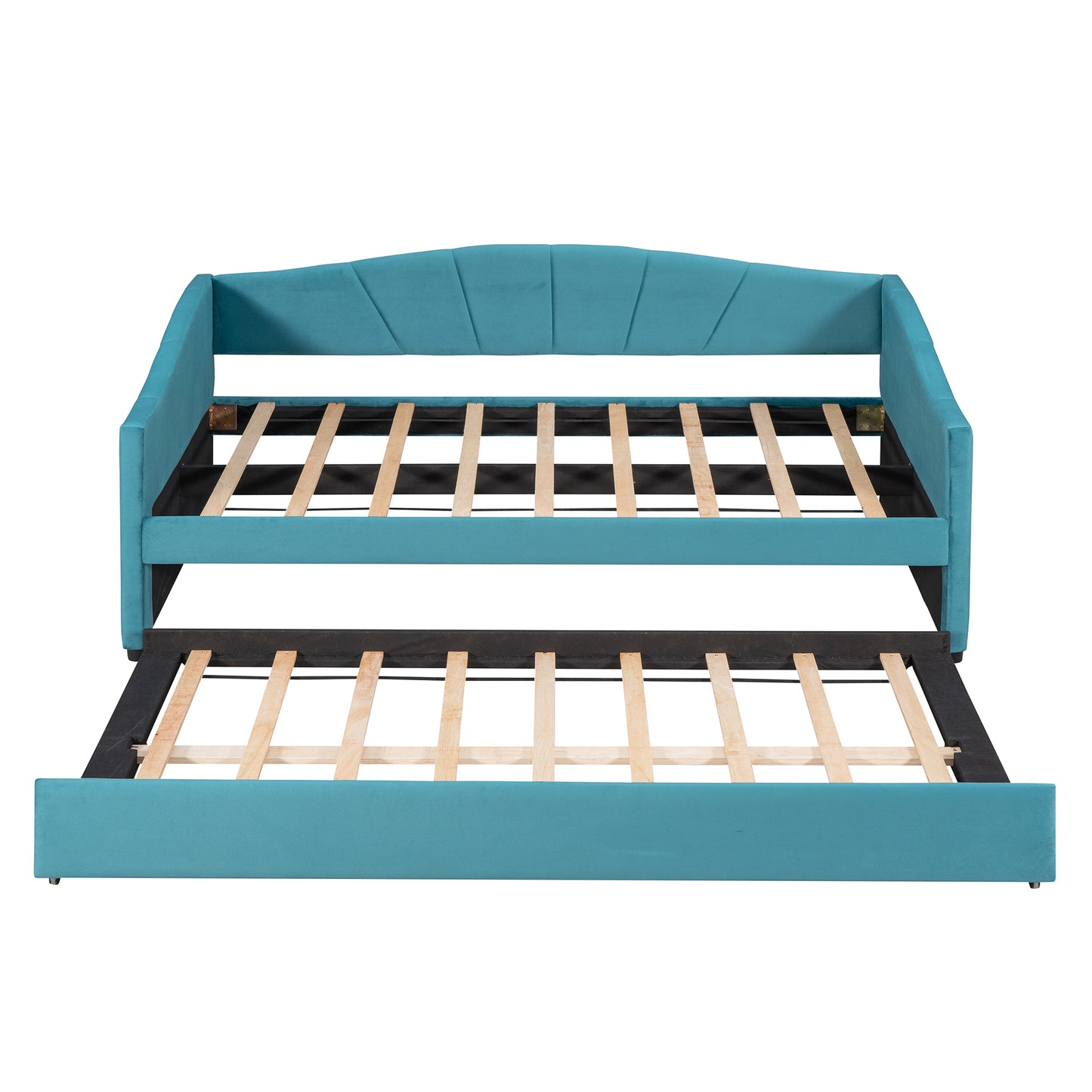 Upholstered Daybed Sofa Bed Twin Size With Trundle Bed and Wood Slat ,Blue