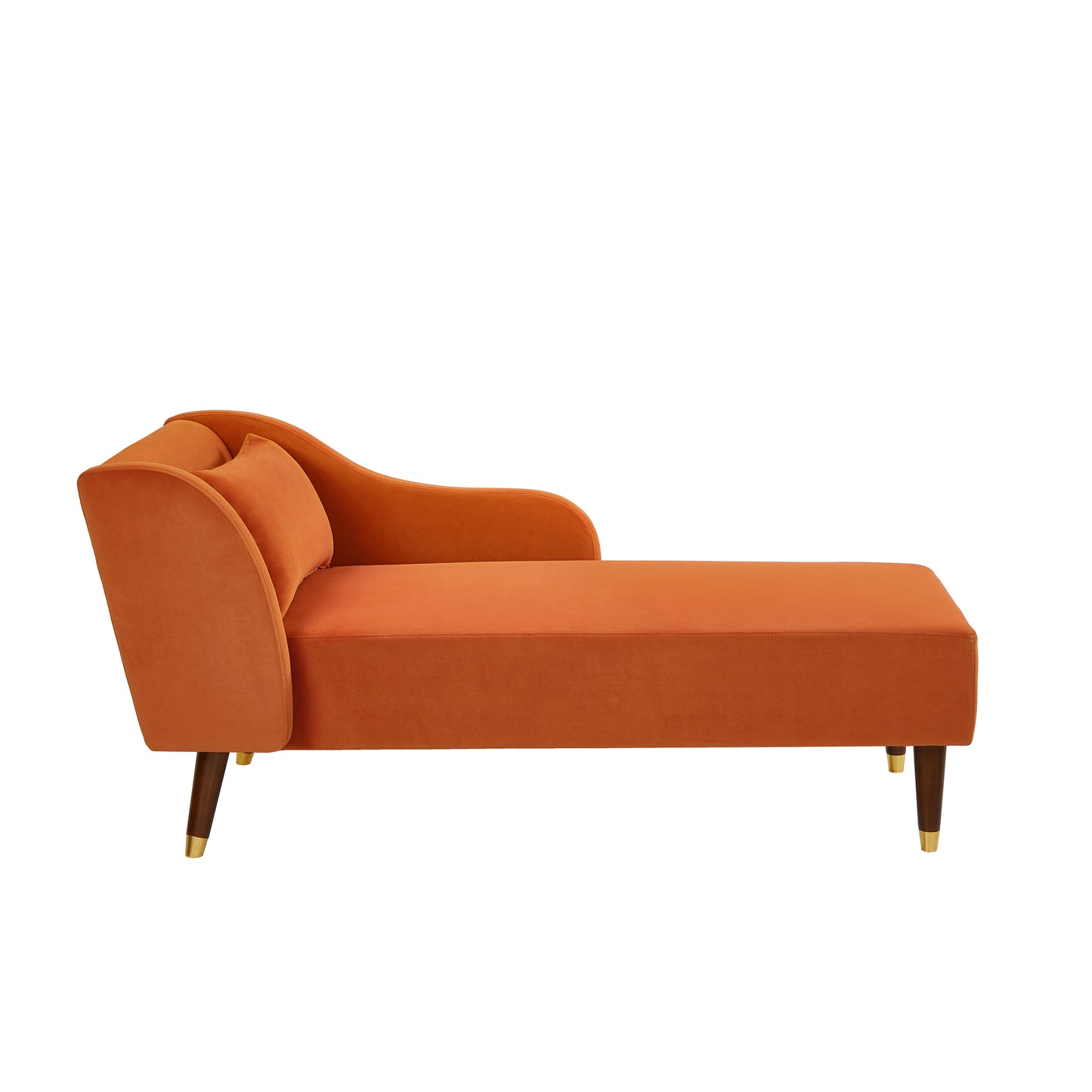 Modern Chaise Lounge Chair Velvet Upholstery (Orange)