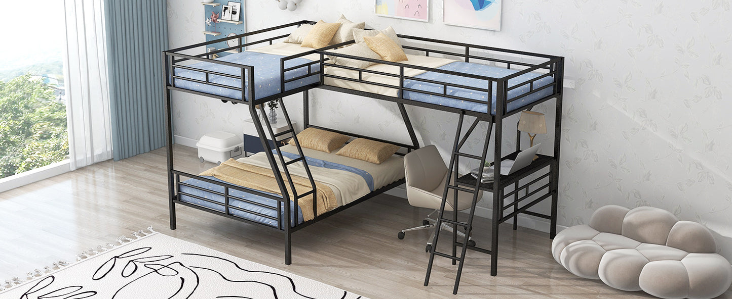 Innovative Space-Saving Twin over Full Bunk Bed with Loft Bed, Desk & Metal Frame, Black