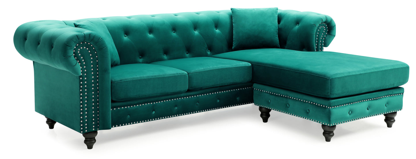 Opulent Nola Green Velvet Sofa Chaise