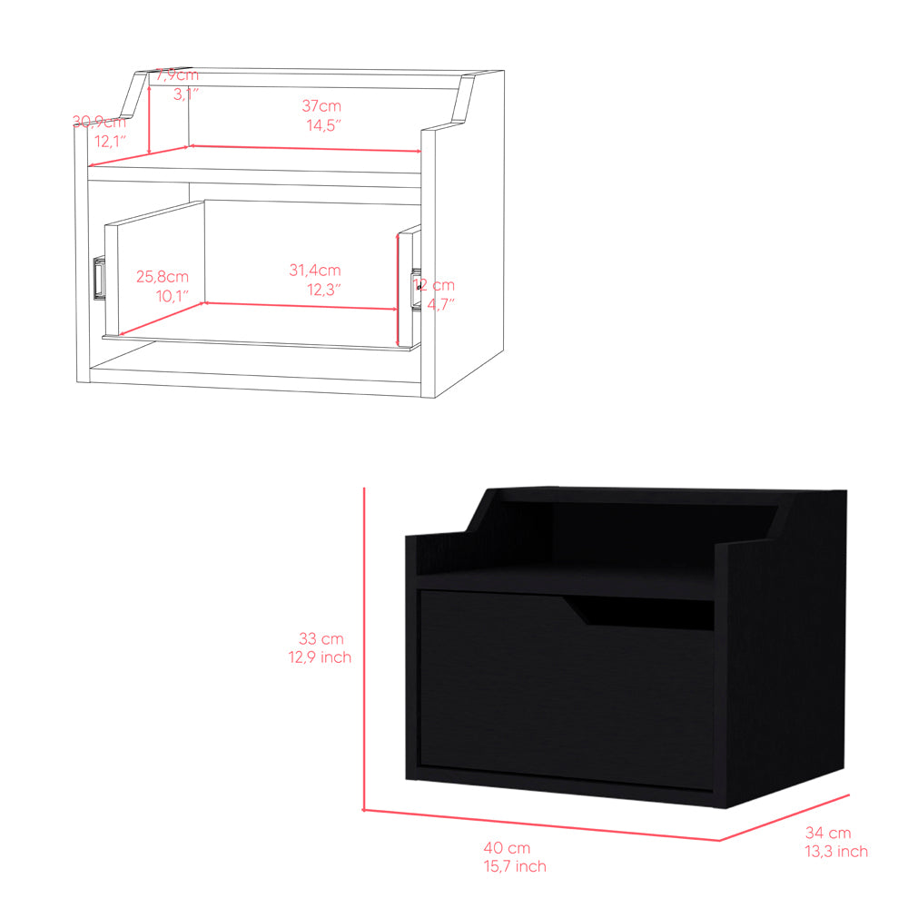 Floating Nightstand Chester, Bedroom, Black