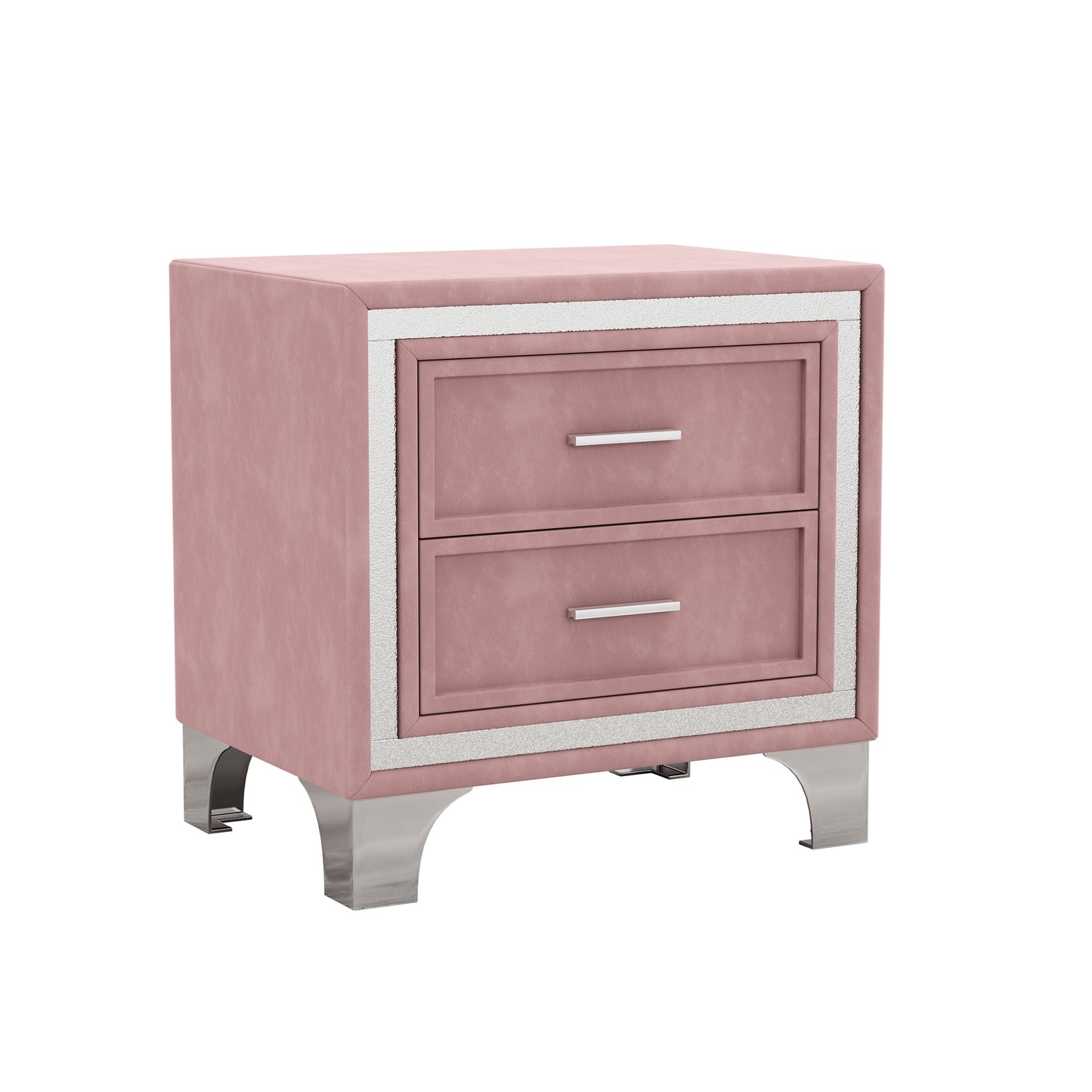 2-Drawer Nightstand with Metal Legs for Bedroom, Mid Century Nightstand Fully Assembled Except Legs and Handles,Velvet Bedside Table-Pink