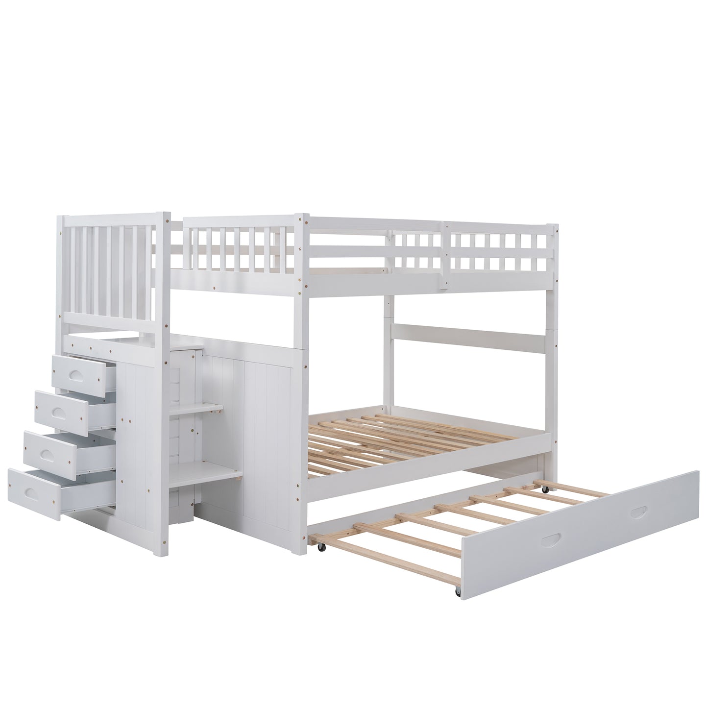 Staircase Full-Over-Full Bunk Bed with Twin Trundle and Storage Drawers - LT000026AAK