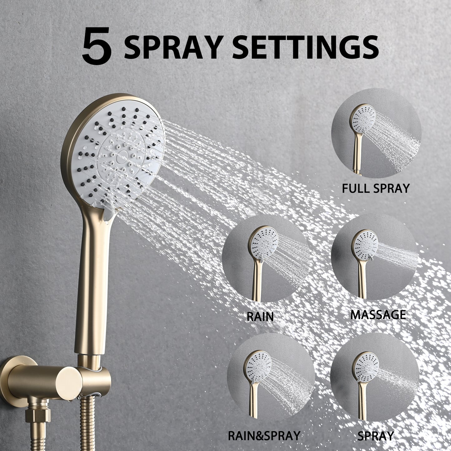 10 Inches Wall Mounted Shower Set with High Pressure Rain Shower Head and 5-Function Handheld Shower Head