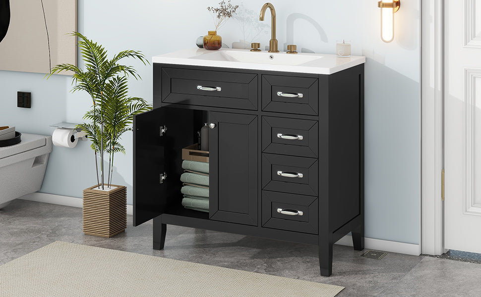 36" Bathroom Vanity with Sink Combo, Black Bathroom Cabinet with Drawers, Solid Frame and MDF Board