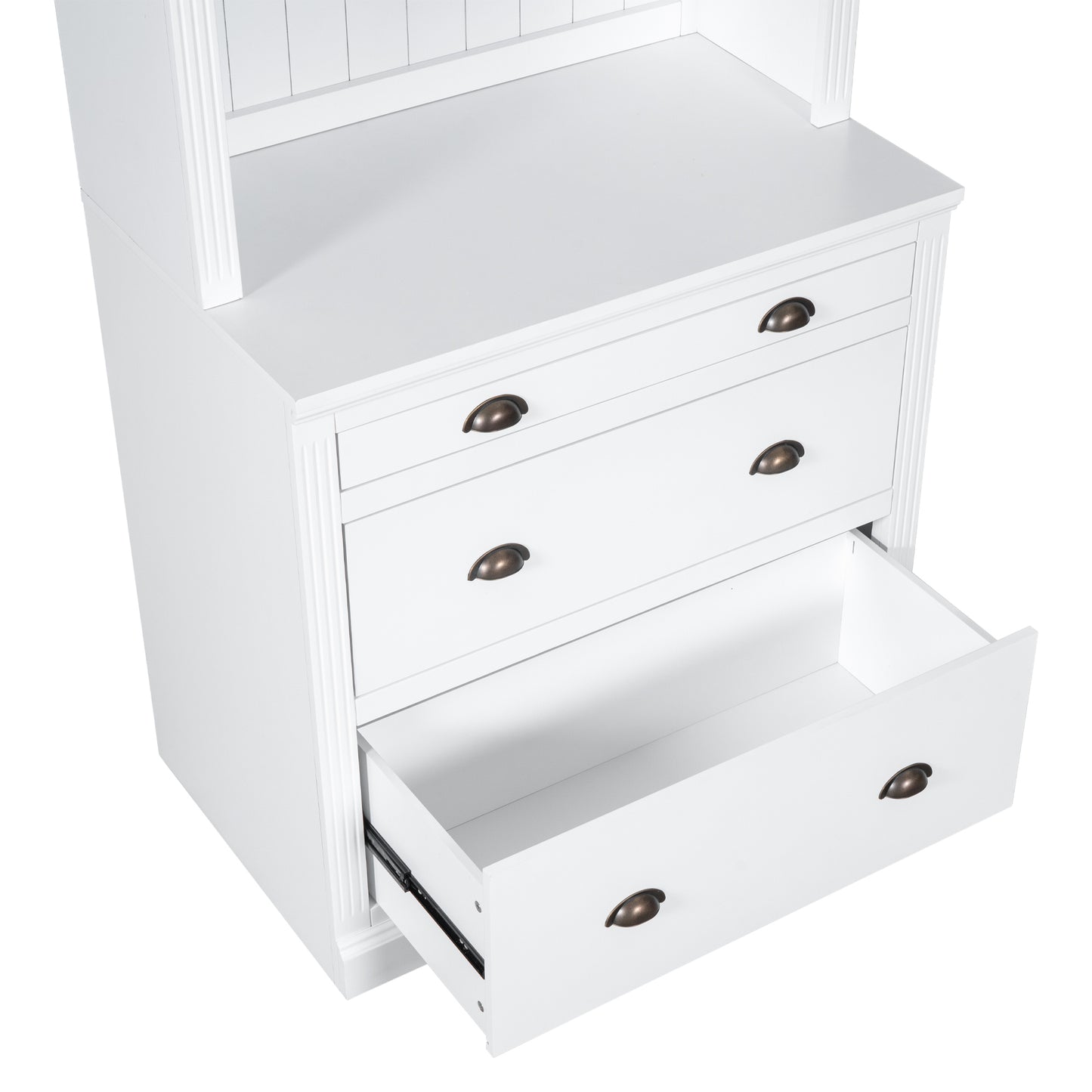 Modern White 83.4 Bookshelf and Writing Desk Suite with LED Lighting and Drawers