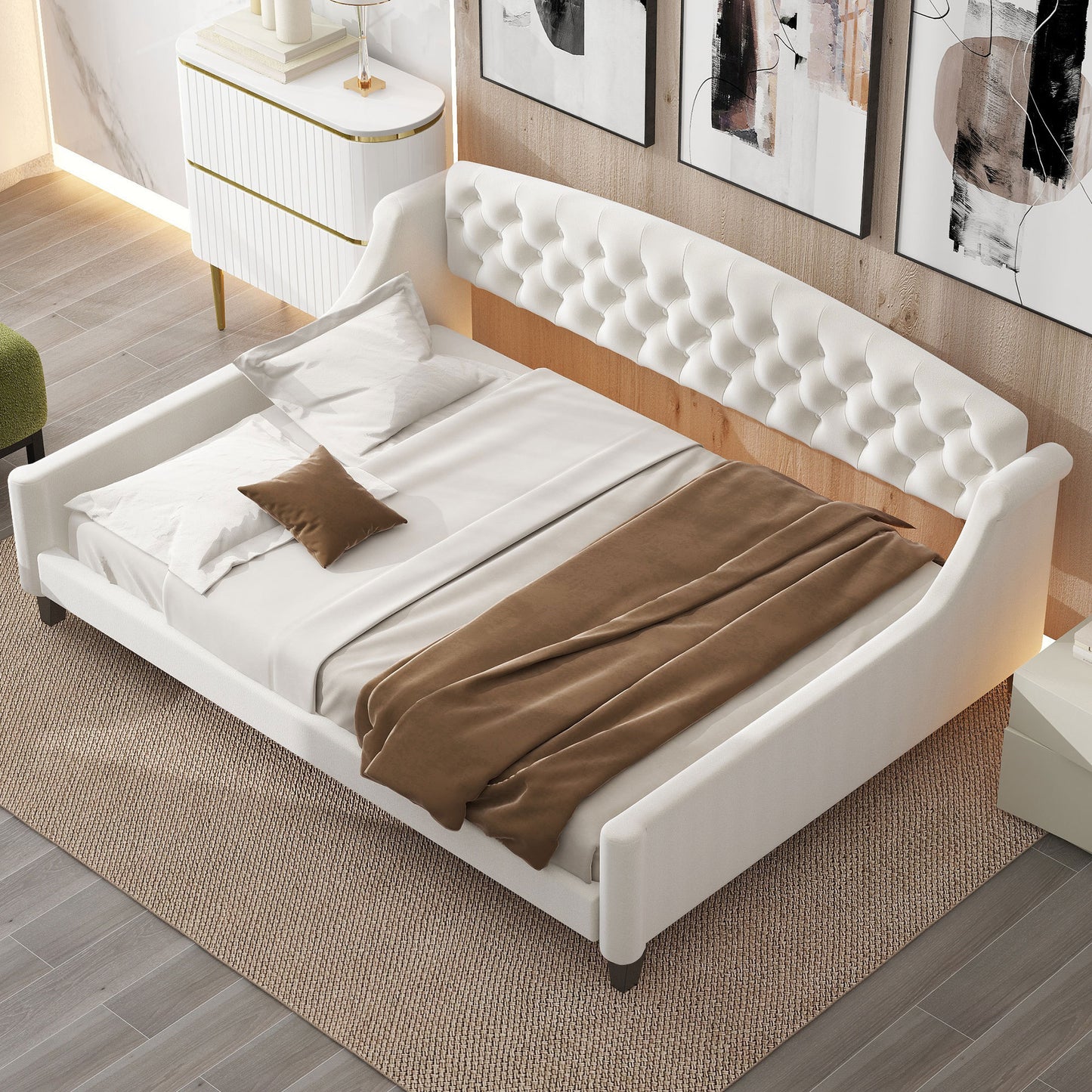 Modern Luxury Tufted Button Daybed, Full, Beige