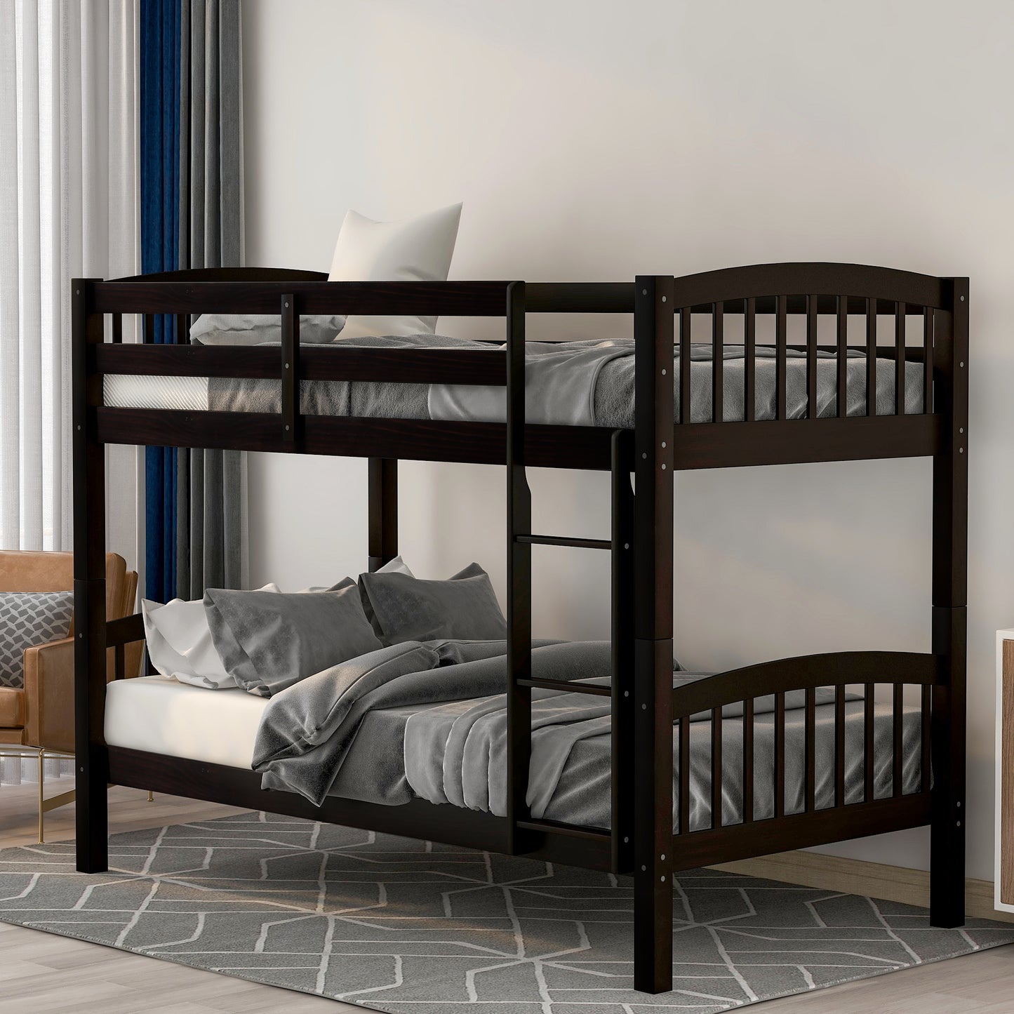 Espresso Double Bunk Bed with Ladder