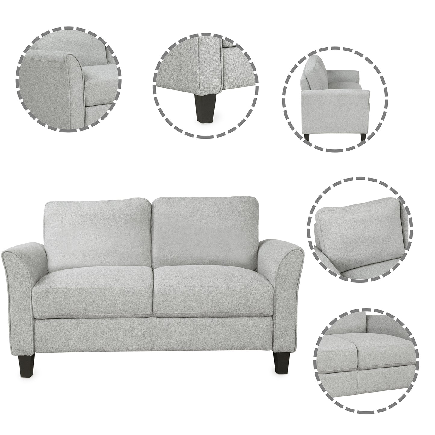 Living Room Furniture Love Seat Sofa Double Seat Sofa (Loveseat Chair)(Light Gray)