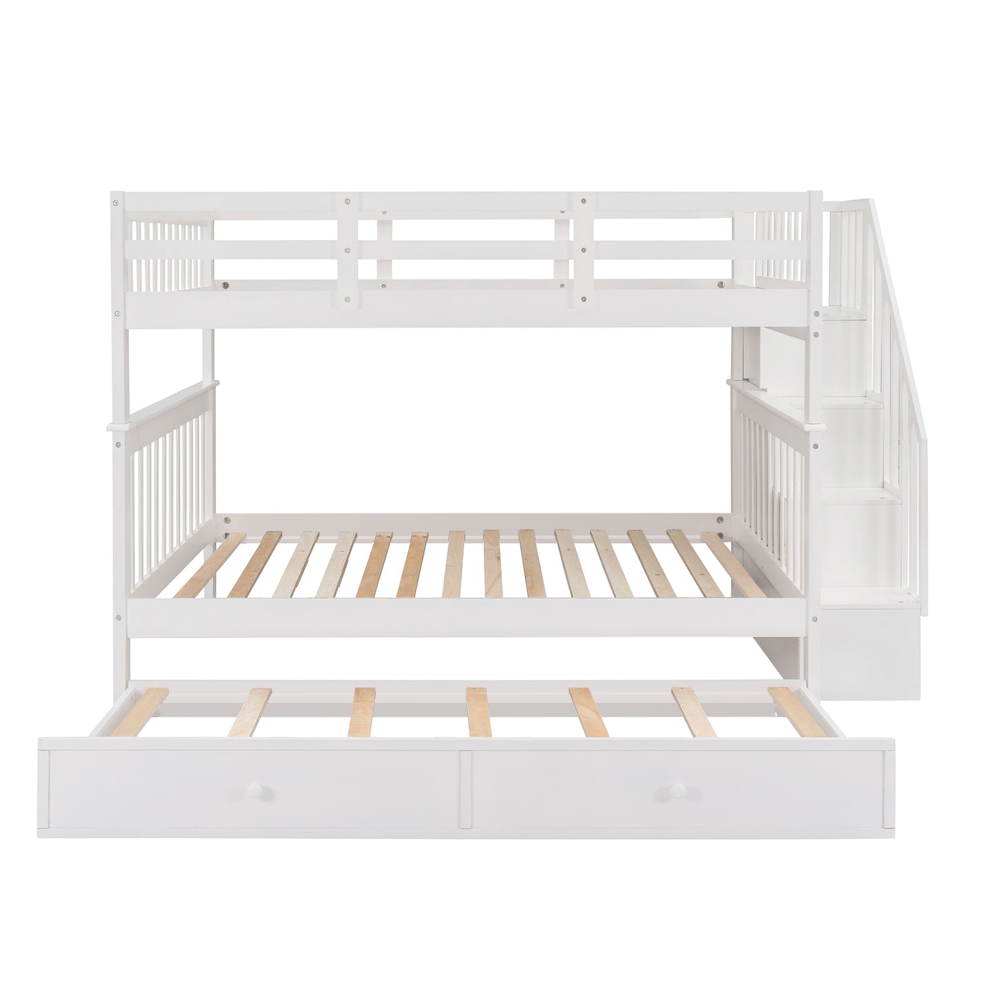 Stairway Full-Over-Full Bunk Bed with Twin Trundle, Storage and Guard Rail - White Oasis for Bedroom