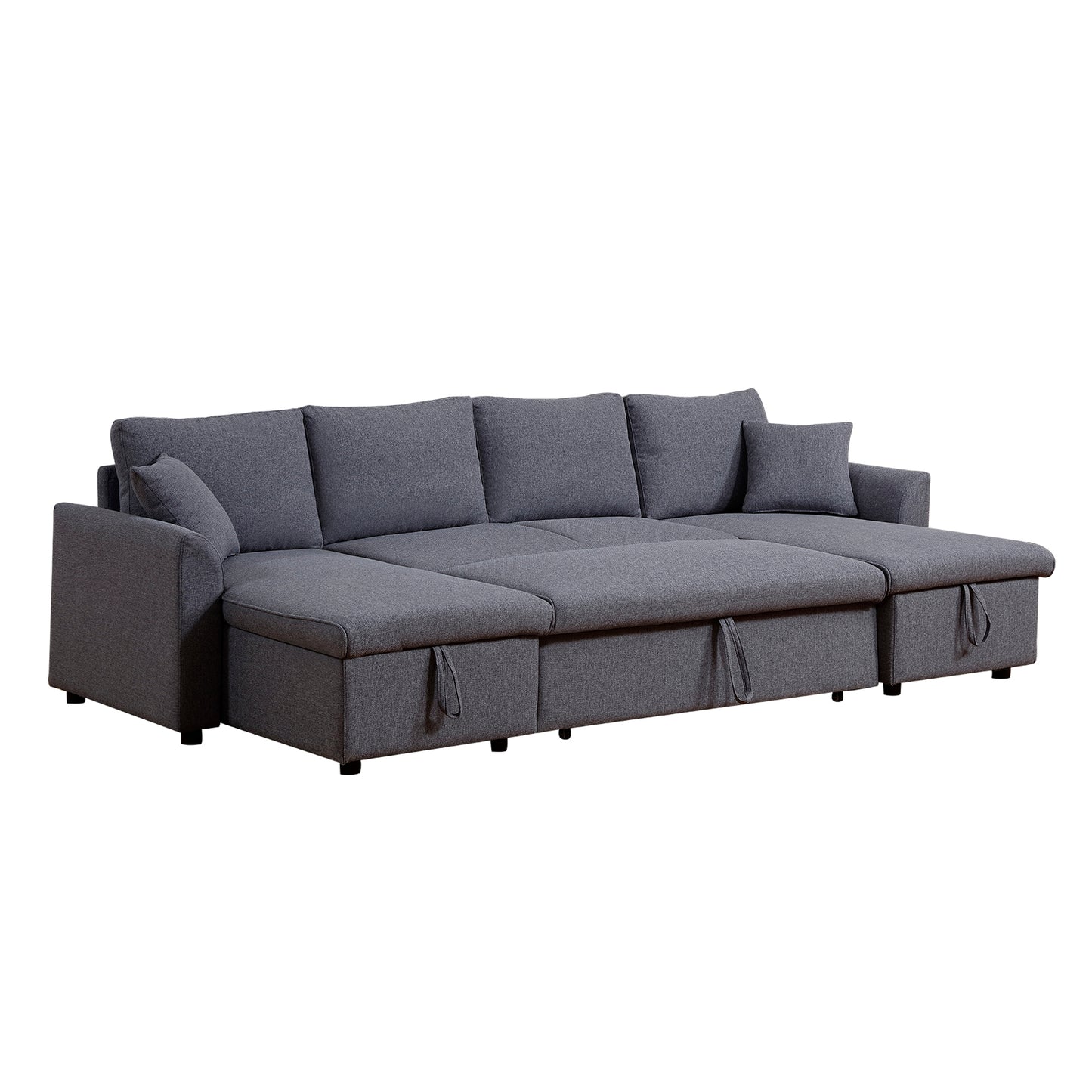 Artemax  U-Shape Pull-out Sleeper Sectional Sofa with Double Storage Spaces ,Dark gray