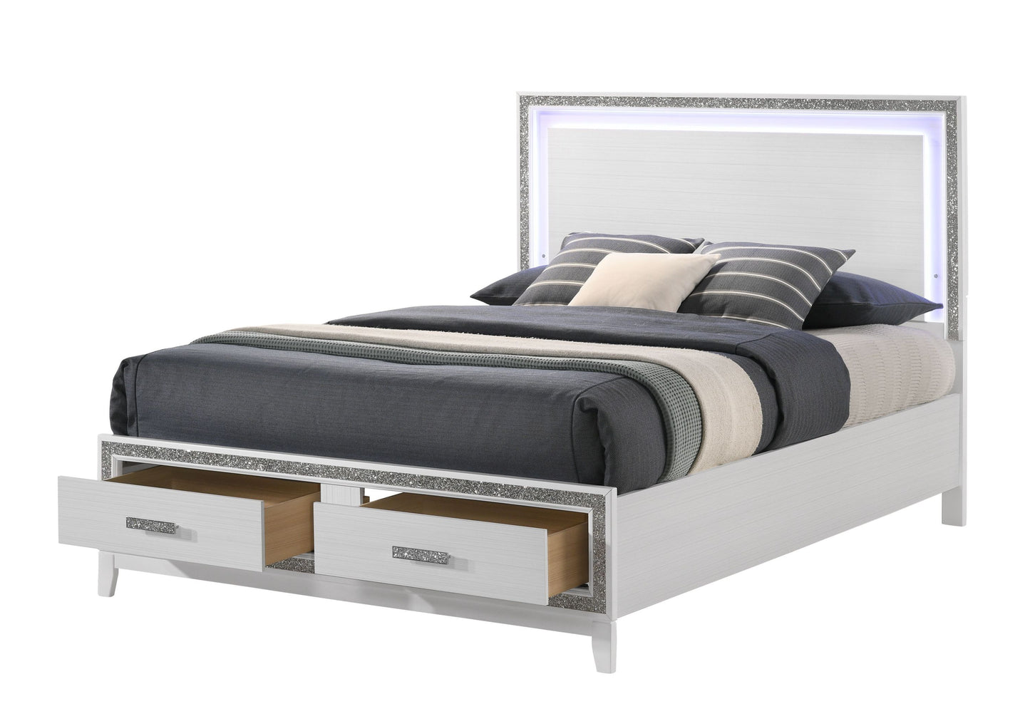 Haiden Eastern King Bed w/Storage, LED & White Finish BD01742EK