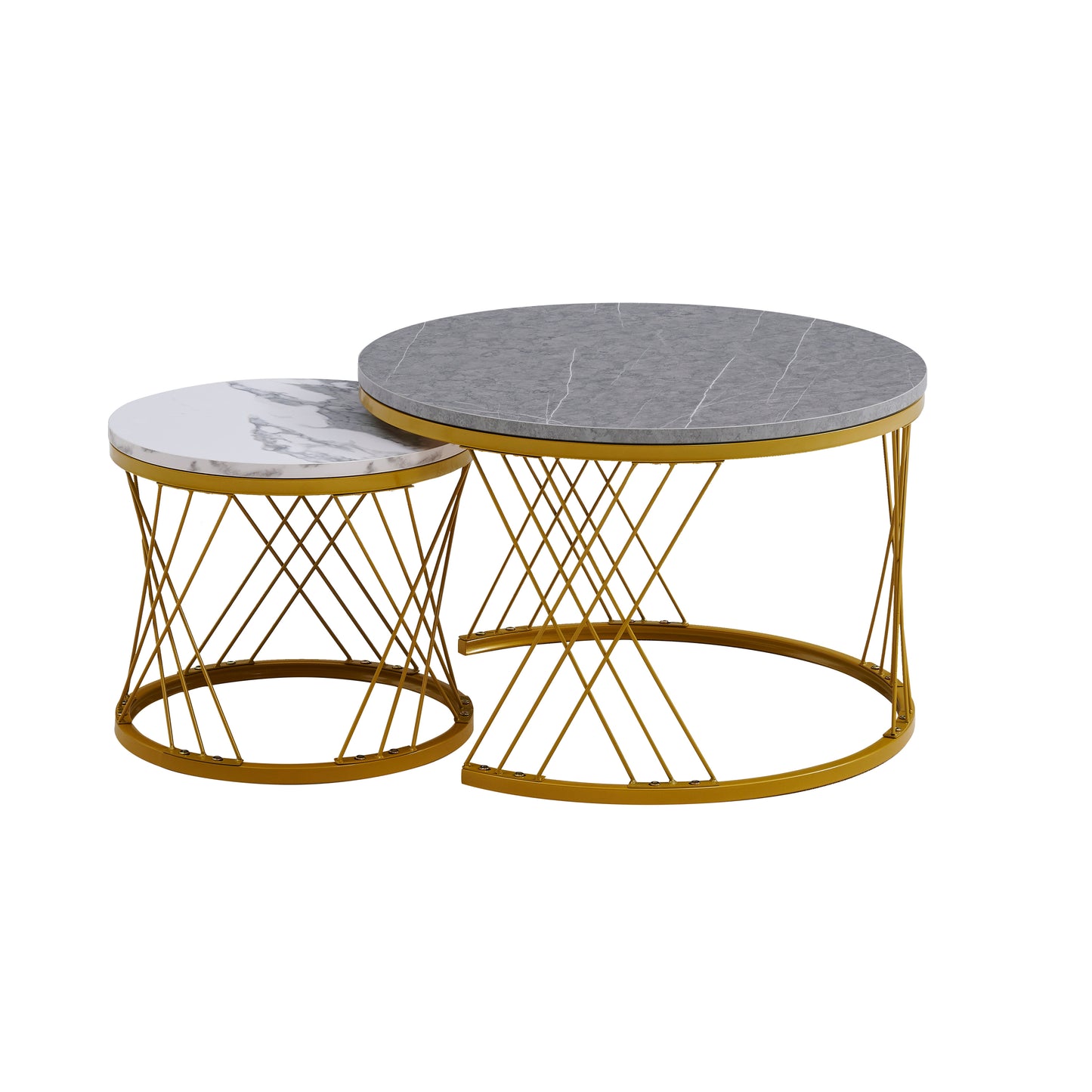 Sleek Nesting Coffee Table with Wooden Top and Metal Legs for Stylish Living Rooms