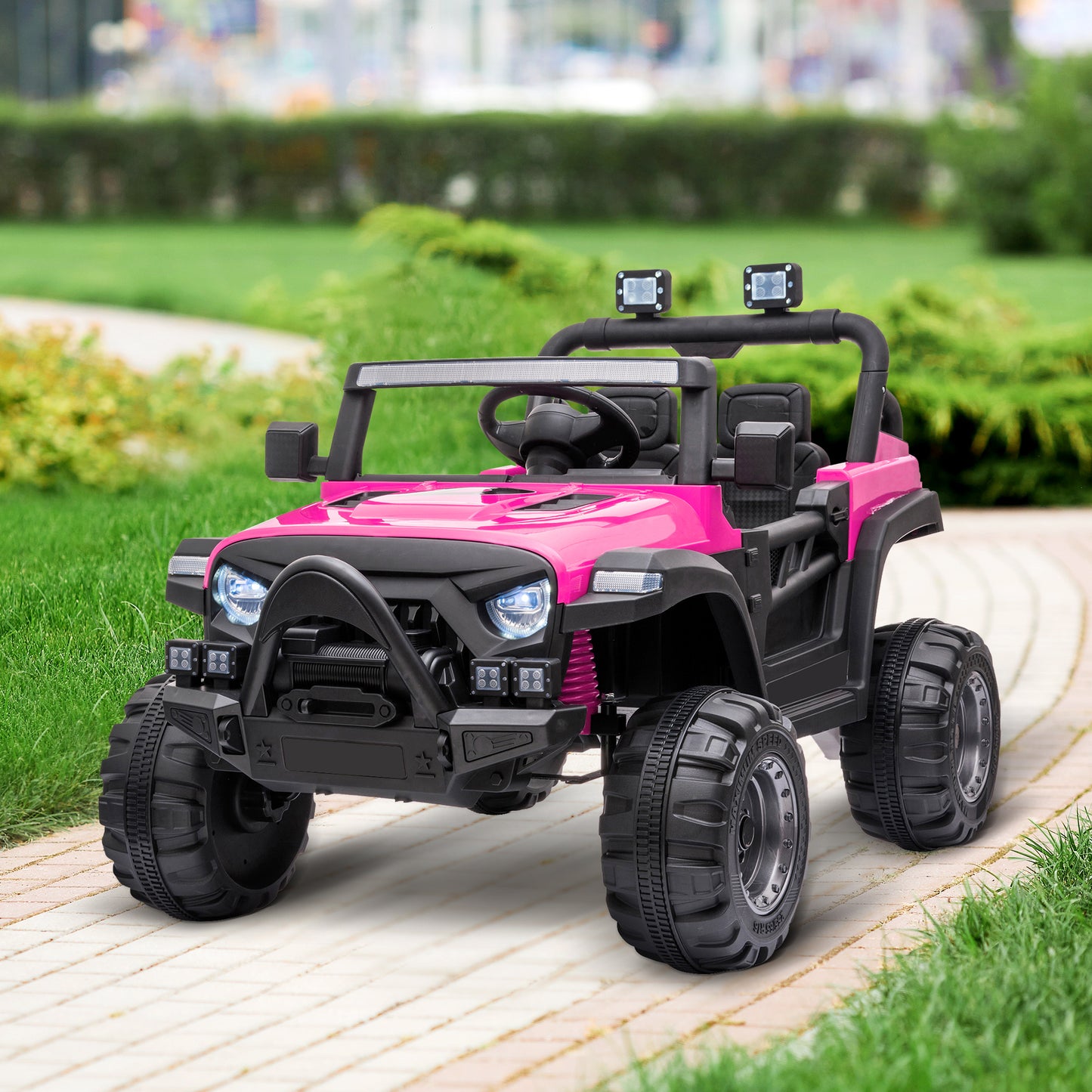 Electric 12V Off-Road Car for Kids with Remote Control, Lights, Music, and Suspension