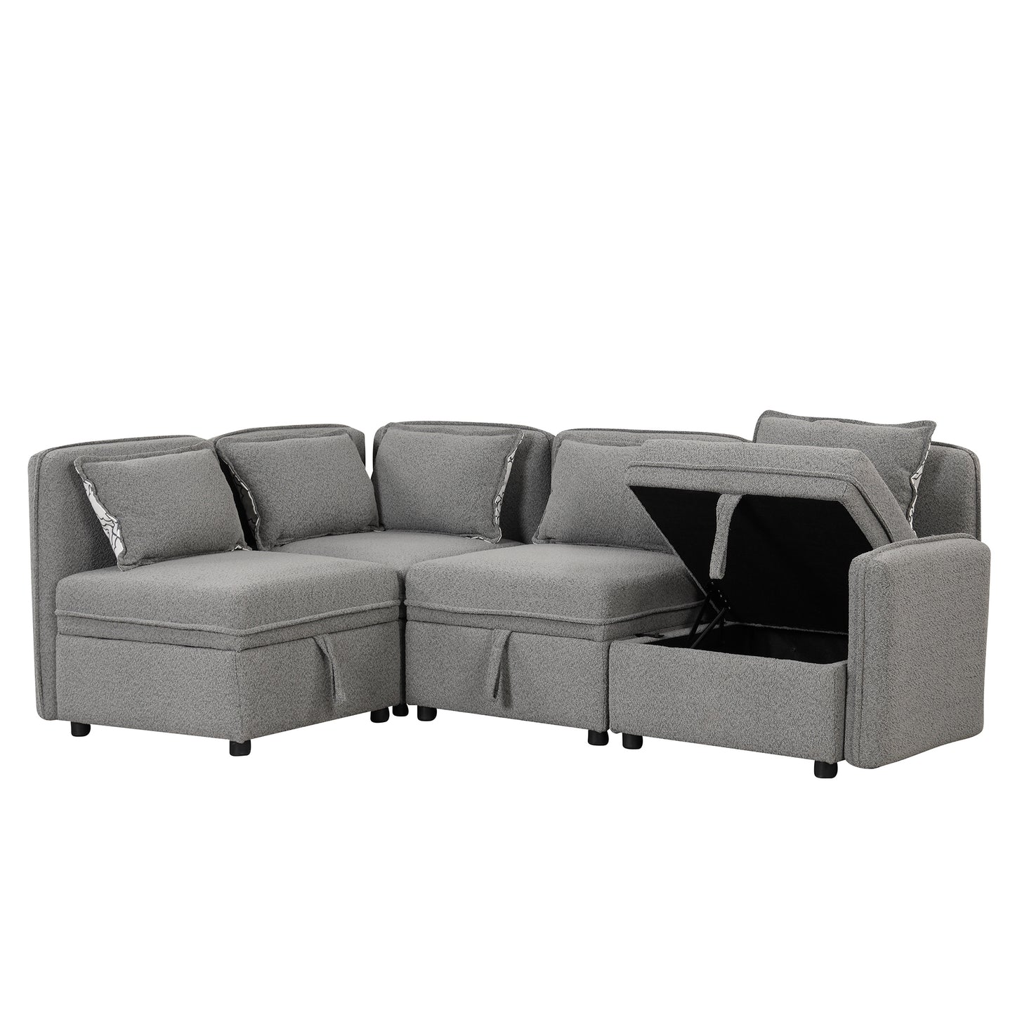 Convertible Modular Minimalist Sectional Sofa with Storage and 5 Pillows