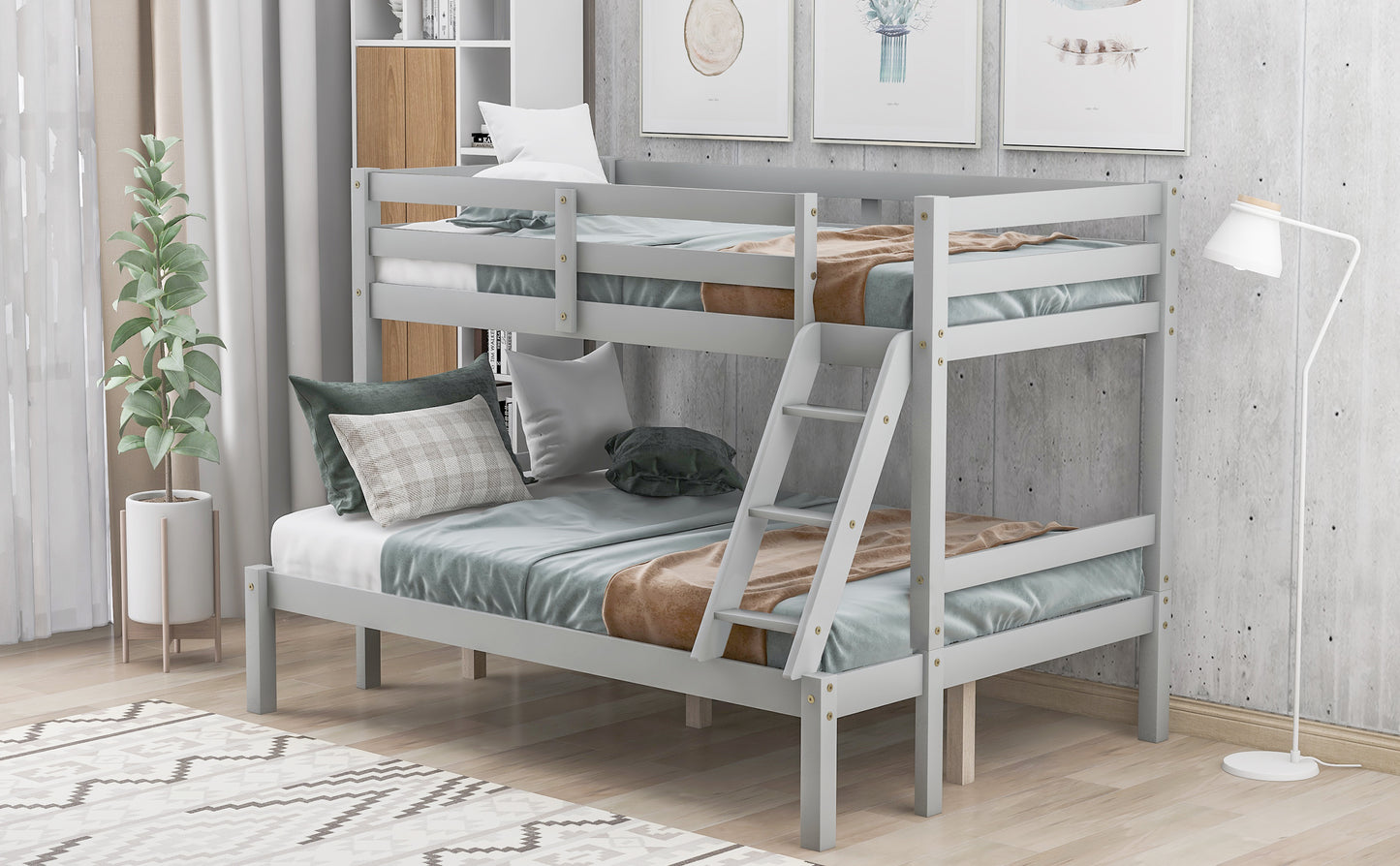 Gray Twin Over Full Bunk Bed with Stylish Space-Saving Design