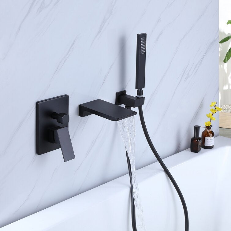 Matte Black Wall Mount Tub Faucet with Handheld Shower