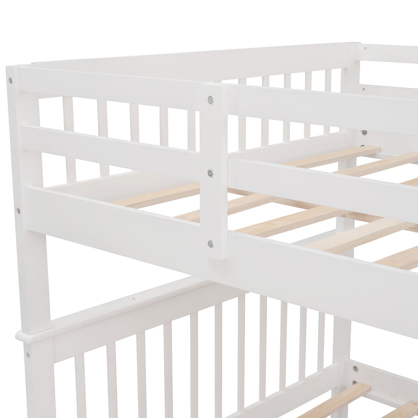 Stairway Full-Over-Full Bunk Bed with Twin Trundle, Storage and Guard Rail - White Oasis for Bedroom