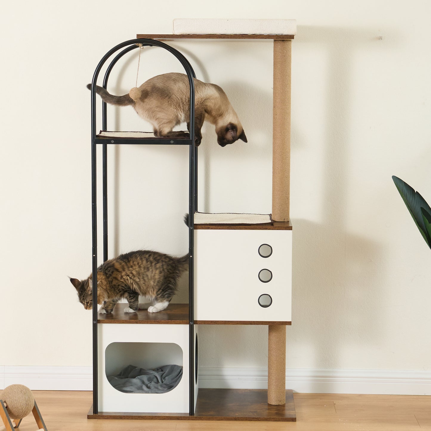 Cat Tree Tower for Indoor Cat, Cat Tower House with Scratcher Post, Cat Tree Condo with Scratching Pads, Cat Furniture with Resting Bed